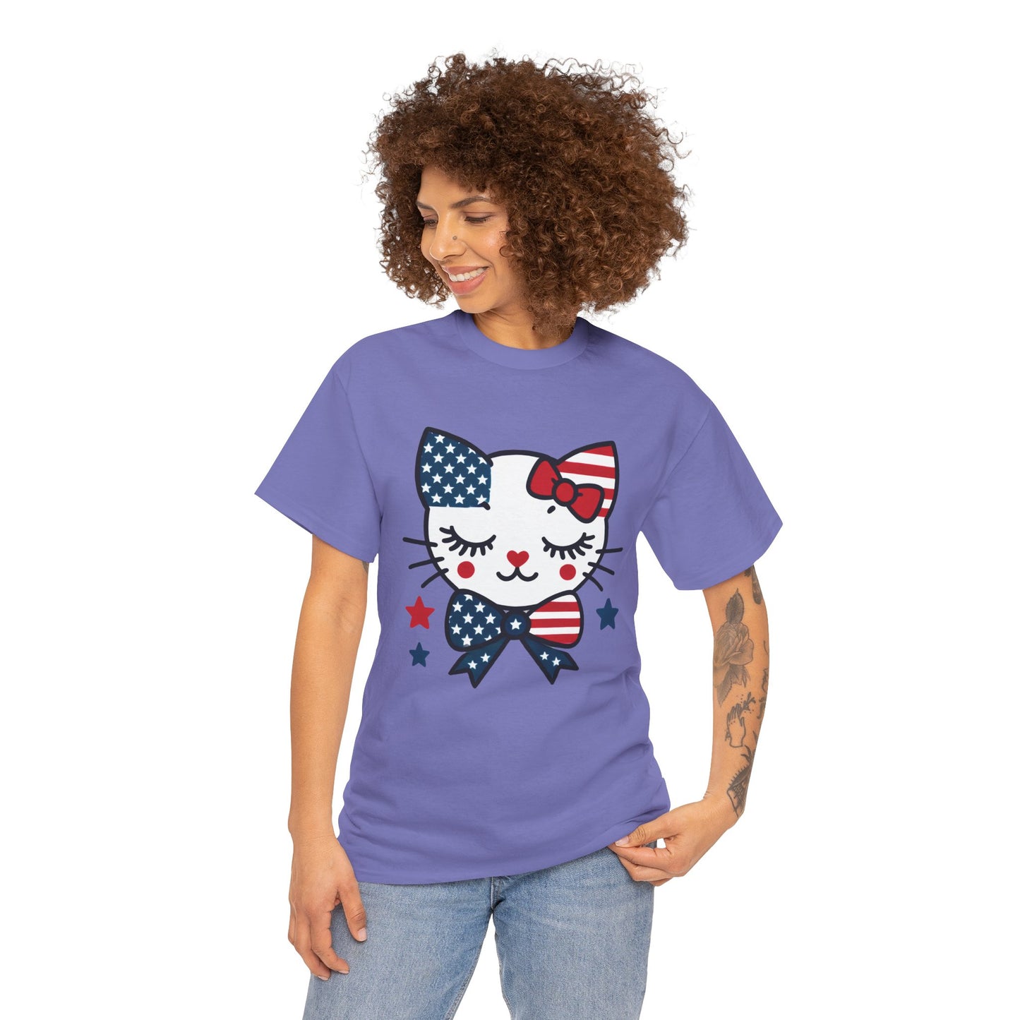 Patriotic Cat Women's Tee, Cute Cat Shirt, Women's T-Shirt, July 4th Outfit, Independence Day Gift, Animal Lover Apparel