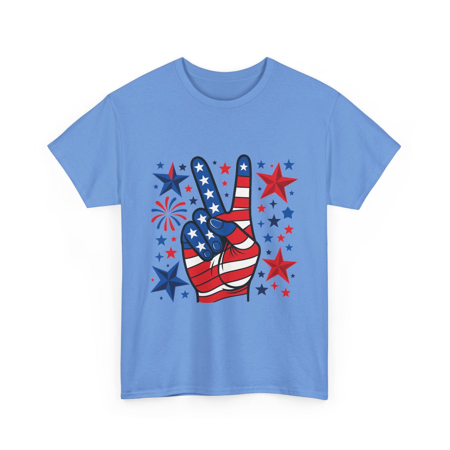 Patriotic Peace Hand Unisex Heavy Cotton Tee - Ideal for July 4th, Independence Day, Celebrations, Casual Wear, Everyday Style
