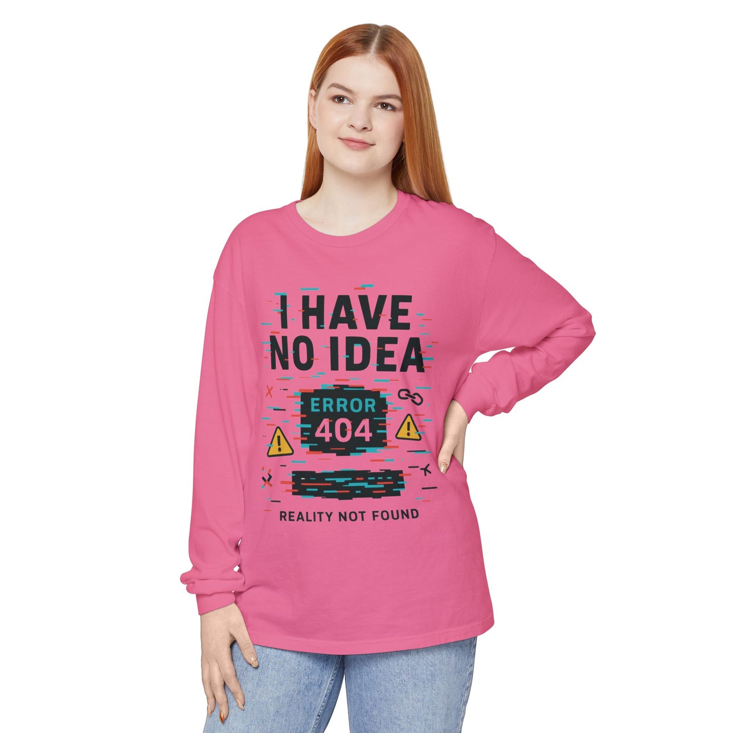 Unisex Long Sleeve T-Shirt, Funny Error 404 Graphic Tee, Internet Humor, Geeky Apparel, Quirky Humor Shirt, Gift for Tech Lovers