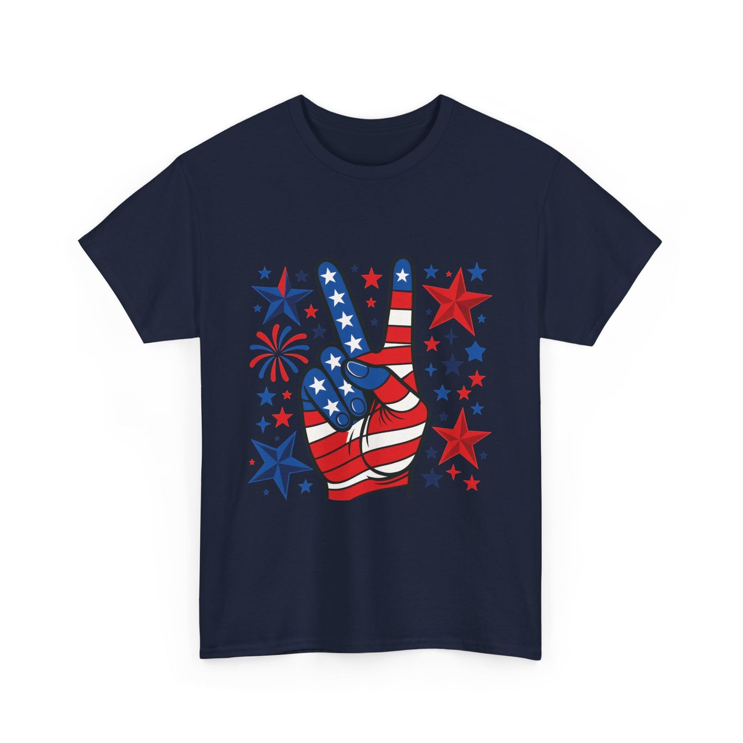 Patriotic Peace Hand Unisex Heavy Cotton Tee - Ideal for July 4th, Independence Day, Celebrations, Casual Wear, Everyday Style