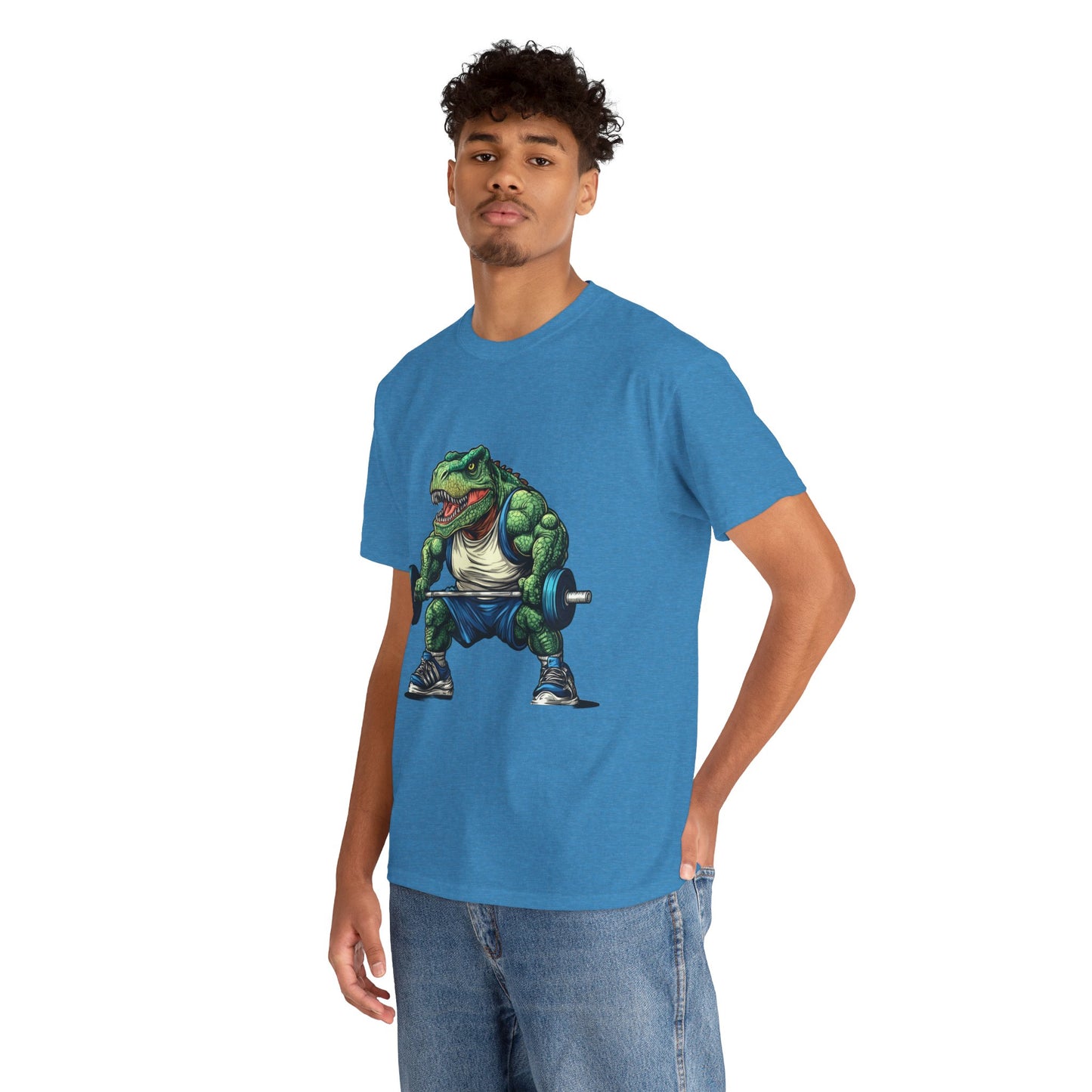 Dino Gym Tee, Muscle T-Rex Gym T-Shirt, Funny Men's Heavy Cotton T-Shirt,Fitness Gift for Gym Lovers, Cute Dinosaur Tee
