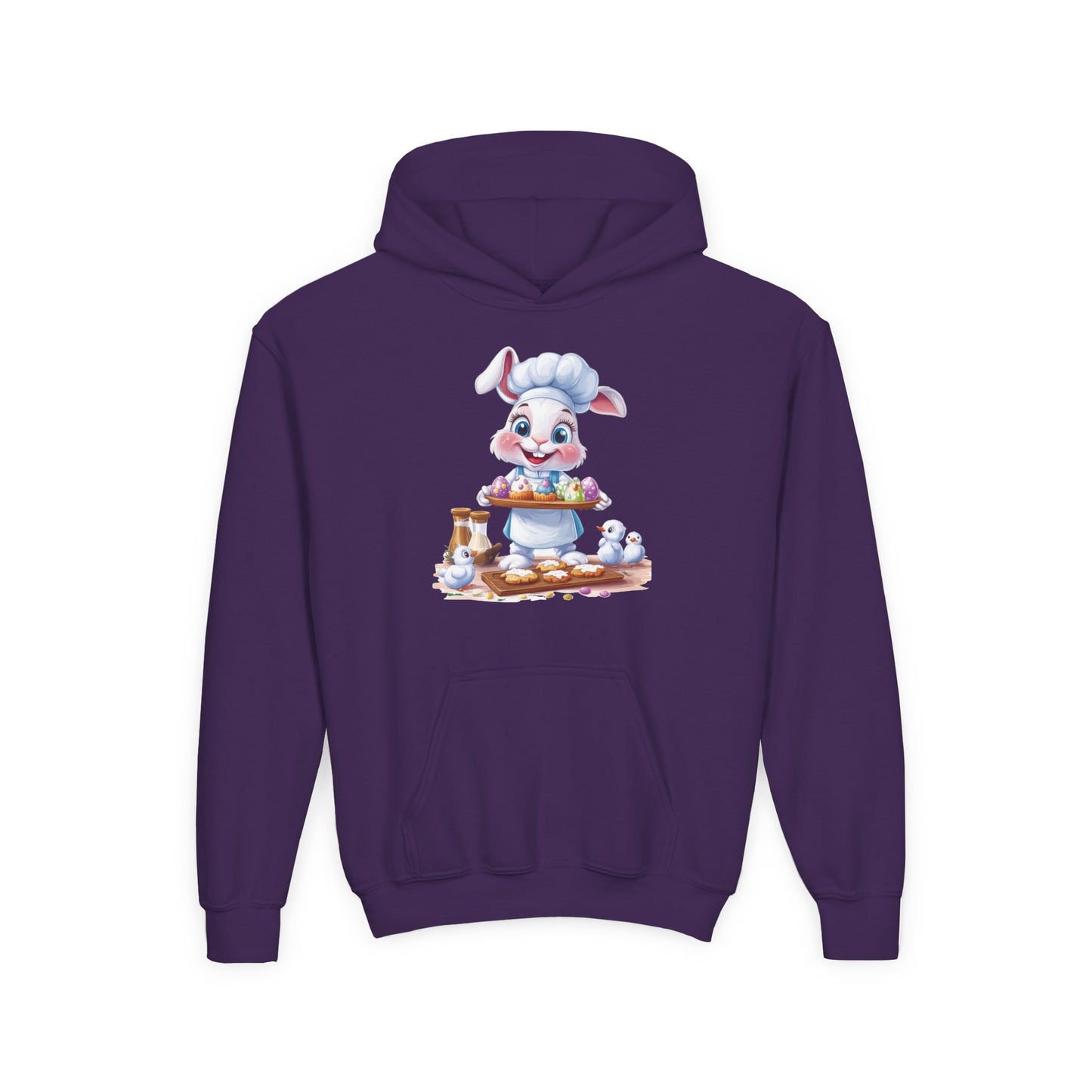 Easter Chef Bunny Hoodie for Kids, Cute Baker Bunny, Fun Holiday Outfit, Youth Spring Sweatshirt, Easter Gift, Bunny Design Hoodie
