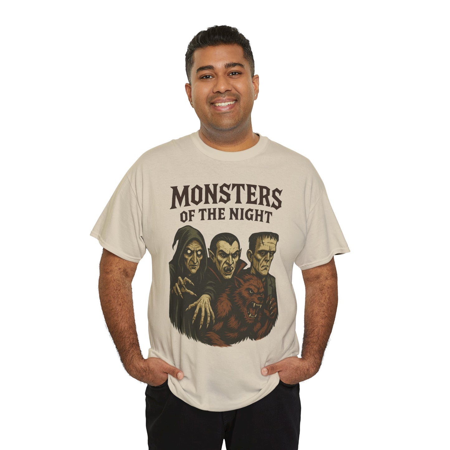 Monsters of the Night Men's T-Shirt, Classic Horror Movie Monsters Graphic Tee, Halloween Shirt