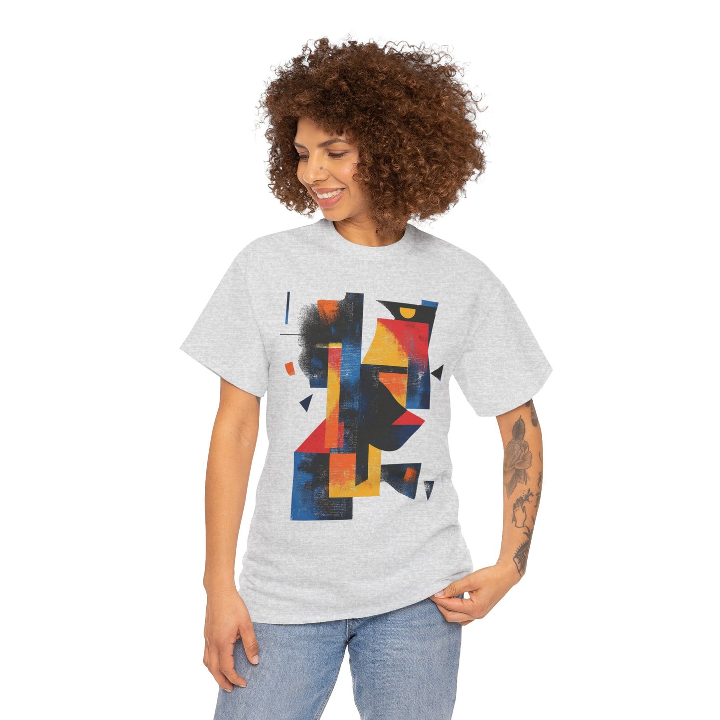 Abstract Geometric Art T-Shirt, Colorful Unisex Heavy Cotton Tee, Modern Artistic Shirt, Bold Graphic Print Tee