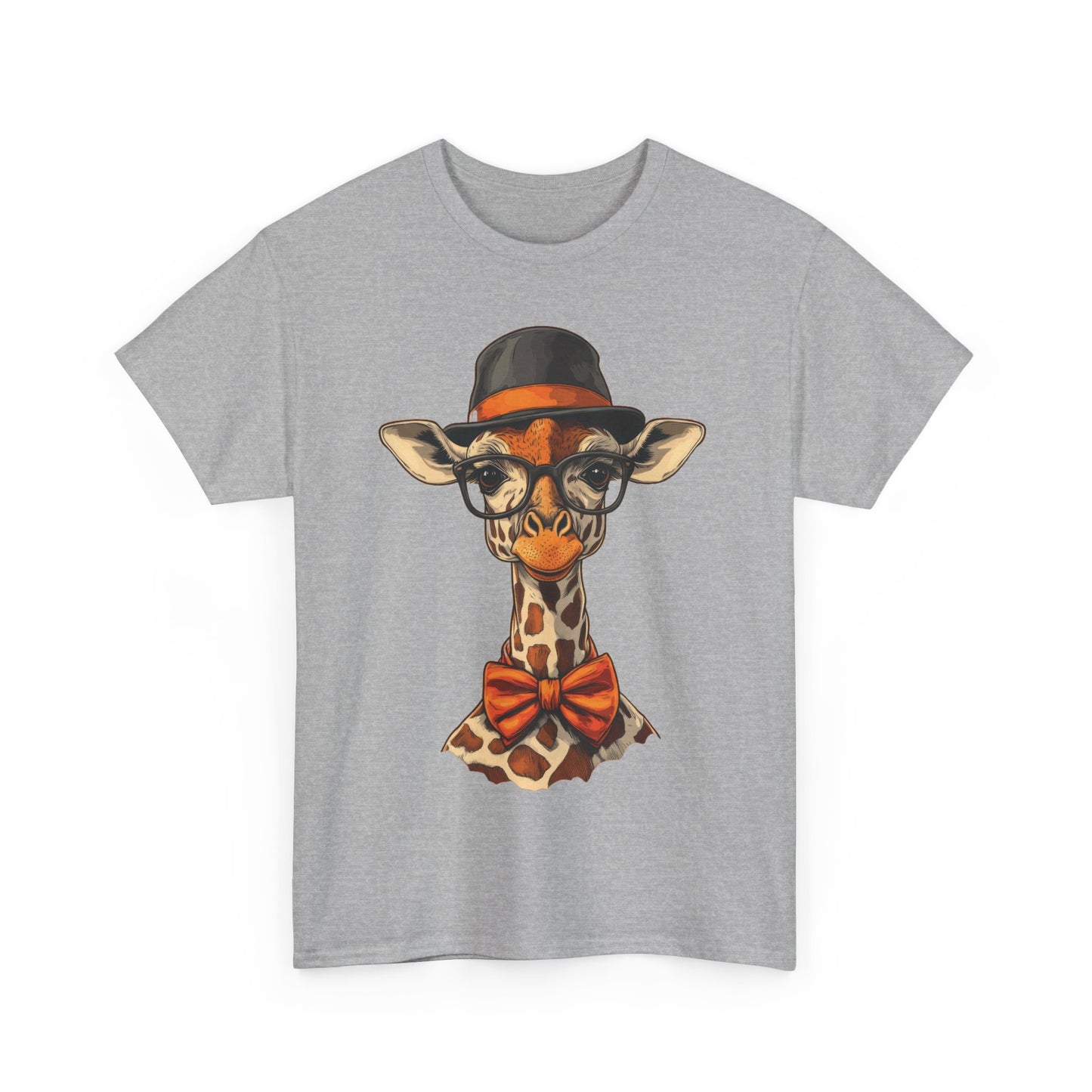 Hipster Giraffe T-Shirt with Hat and Glasses, Whimsical Giraffe Tee, Fun Gift, Cute Graphic Shirt, Unisex Heavy Cotton Tee