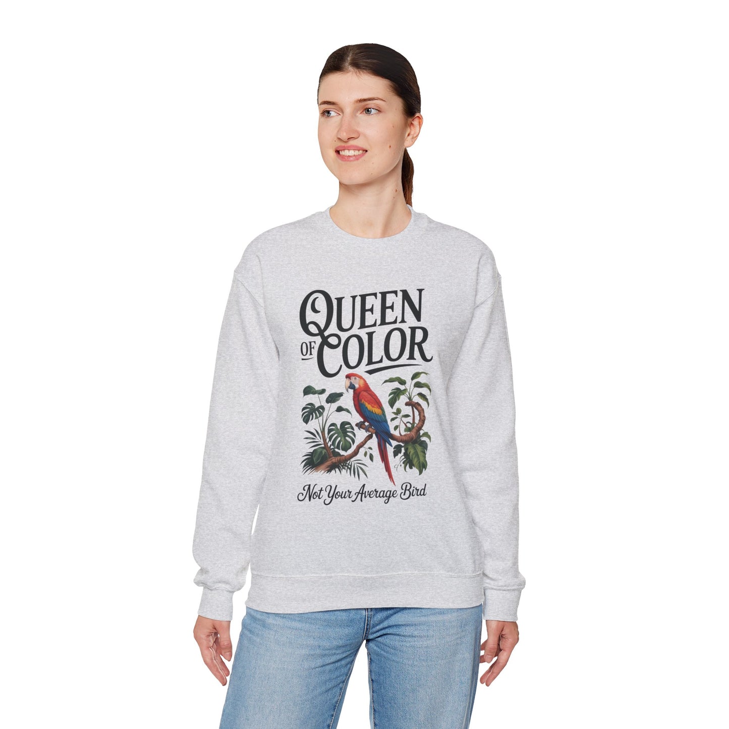 Vibrant Crewneck Womens Sweatshirt, Colorful Apparel, Bird Design, Cozy Layering, Gift for Nature Lovers, Fun Fashion