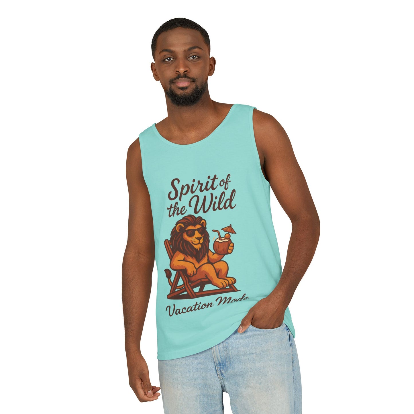 Spirit of the Wild Lion Tank Top - Vacation Mode Funny Summer Sleeveless Shirt for Men, Summer Wear, Graphic Tees, Beach Outfit
