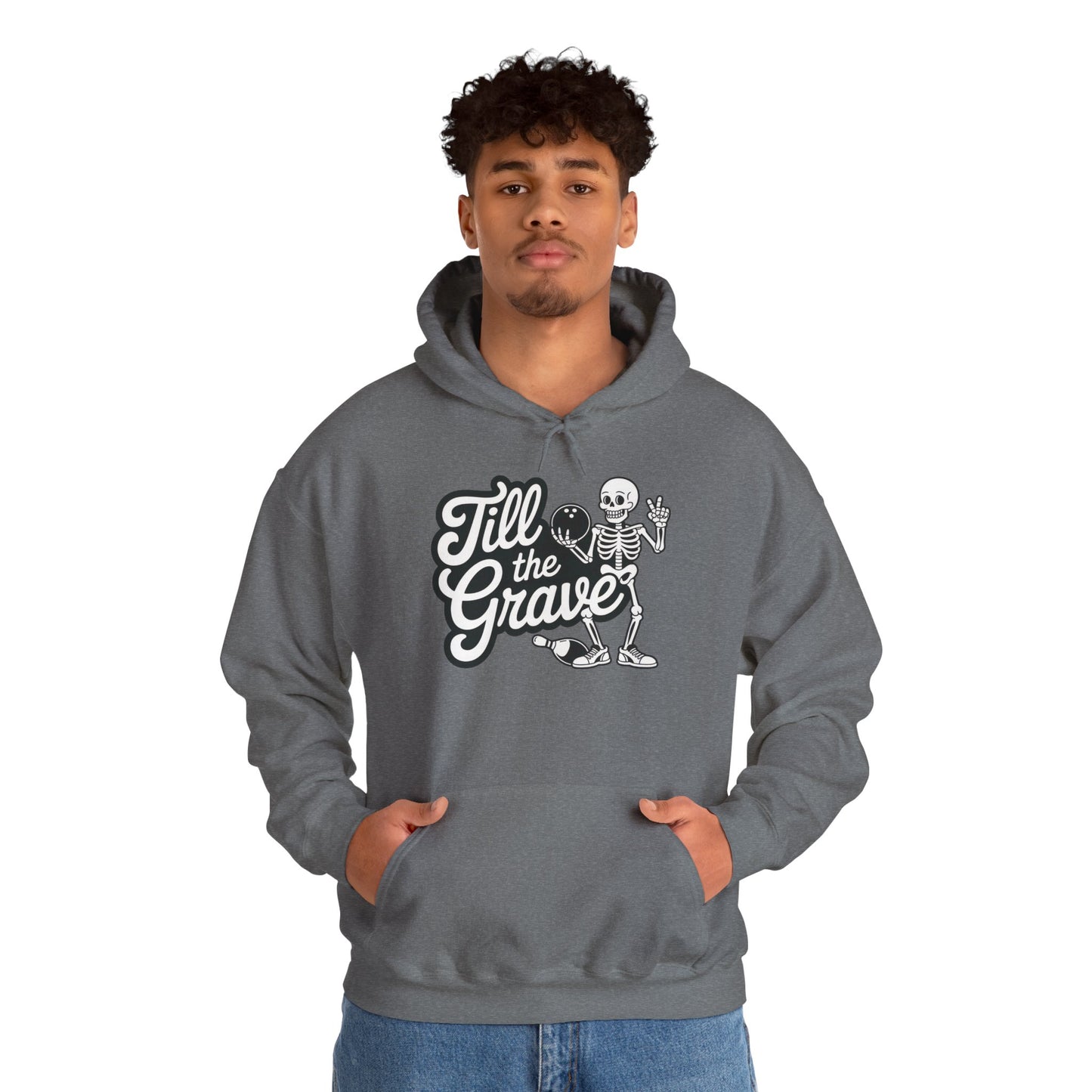 Funny Skeleton Bowling Mens Hoodie, Halloween Apparel, Funny Skeleton Bowling Shirt, Casual Mens Crewneck, Cool Bowler Skull Hoodie