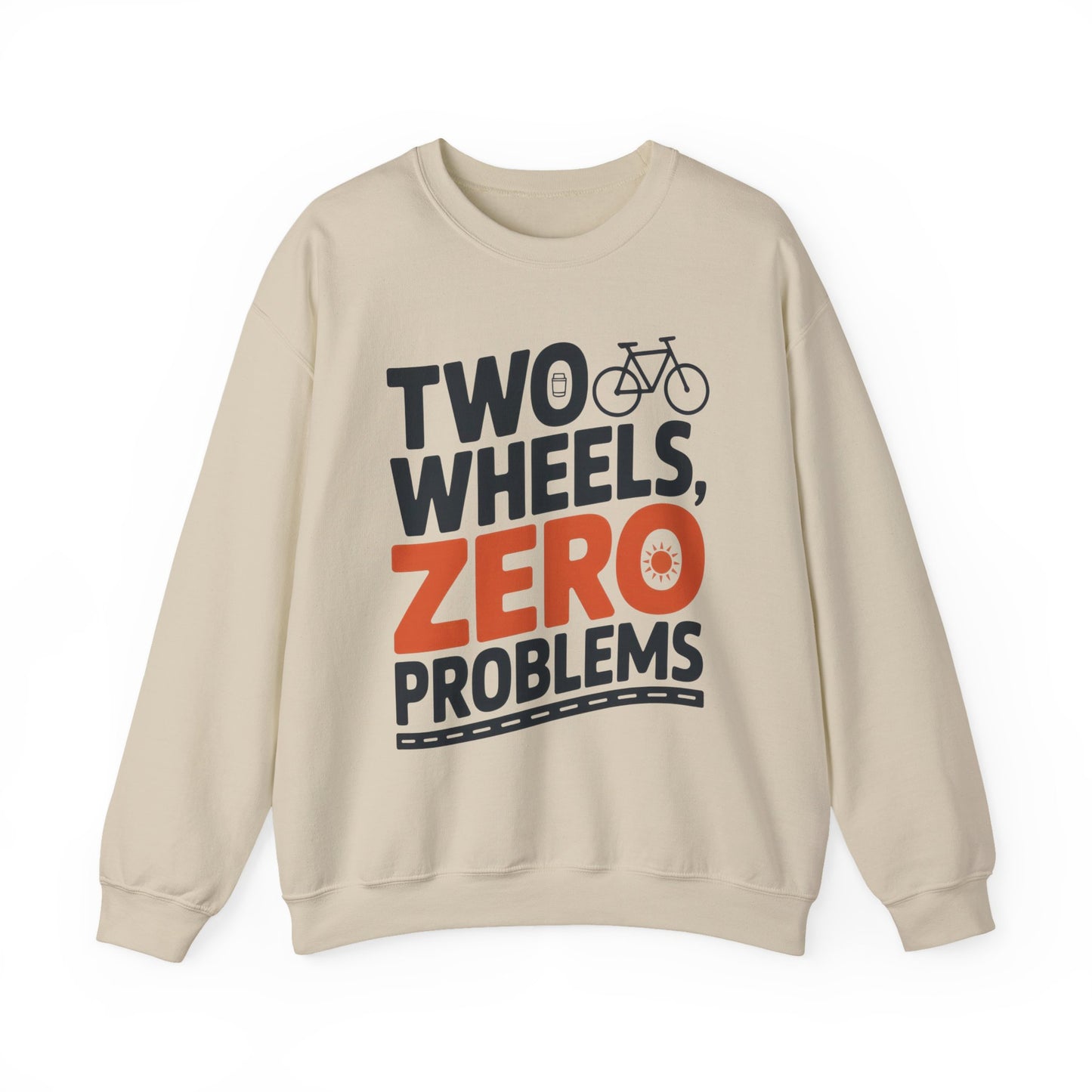 Men's Heavy Blend™ Crewneck Sweatshirt, Two Wheels Zero Problems Mens Casual Biker Sweatshirt, Gift for Cyclists