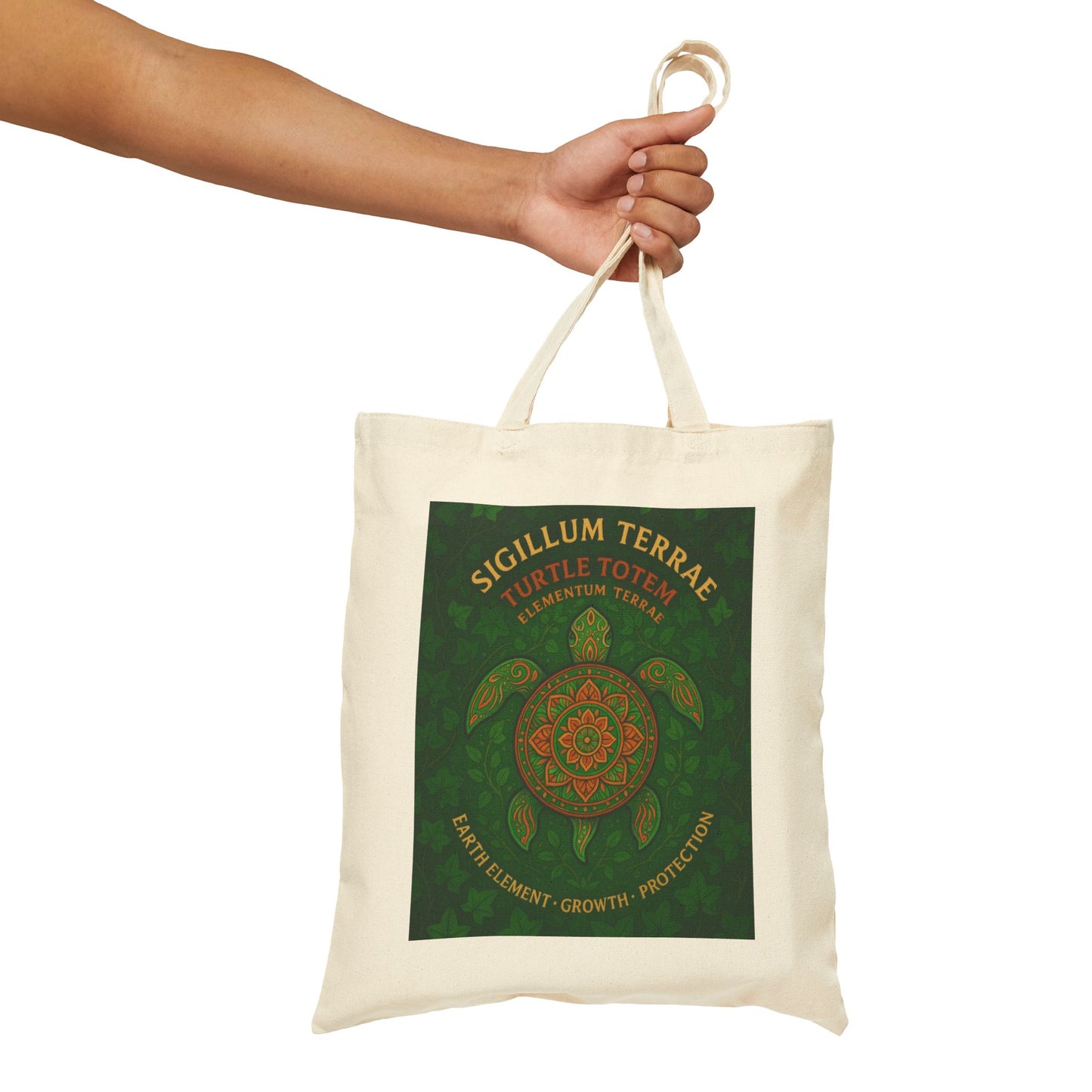 Earth Element Turtle Mandala Tote Bag, Sigillum Terrae, Growth & Protection, Four Elements Series Canvas Bag, Gift for Nature Lovers