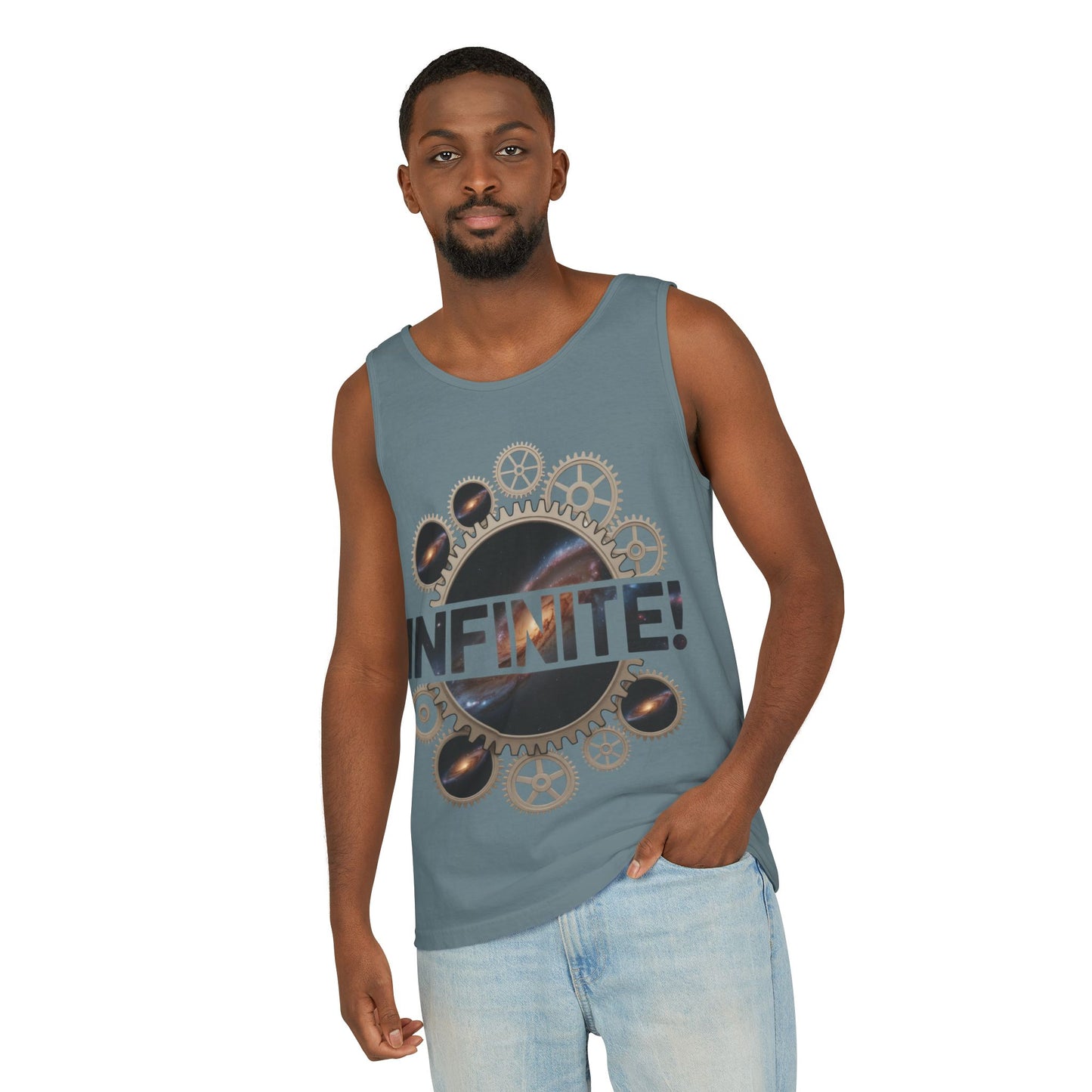 Men's INFINITE! Steampunk Space Gears T-Shirt, Cosmic Mechanical Design Tee for Sci-Fi & Engineering Lovers, Workout Shirt