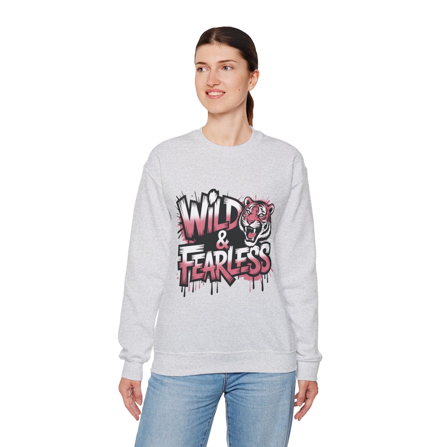 Women's Sweatshirt Wild & Fearless, Tiger Graffiti Graphic Pullover, Bold Urban Streetwear Top