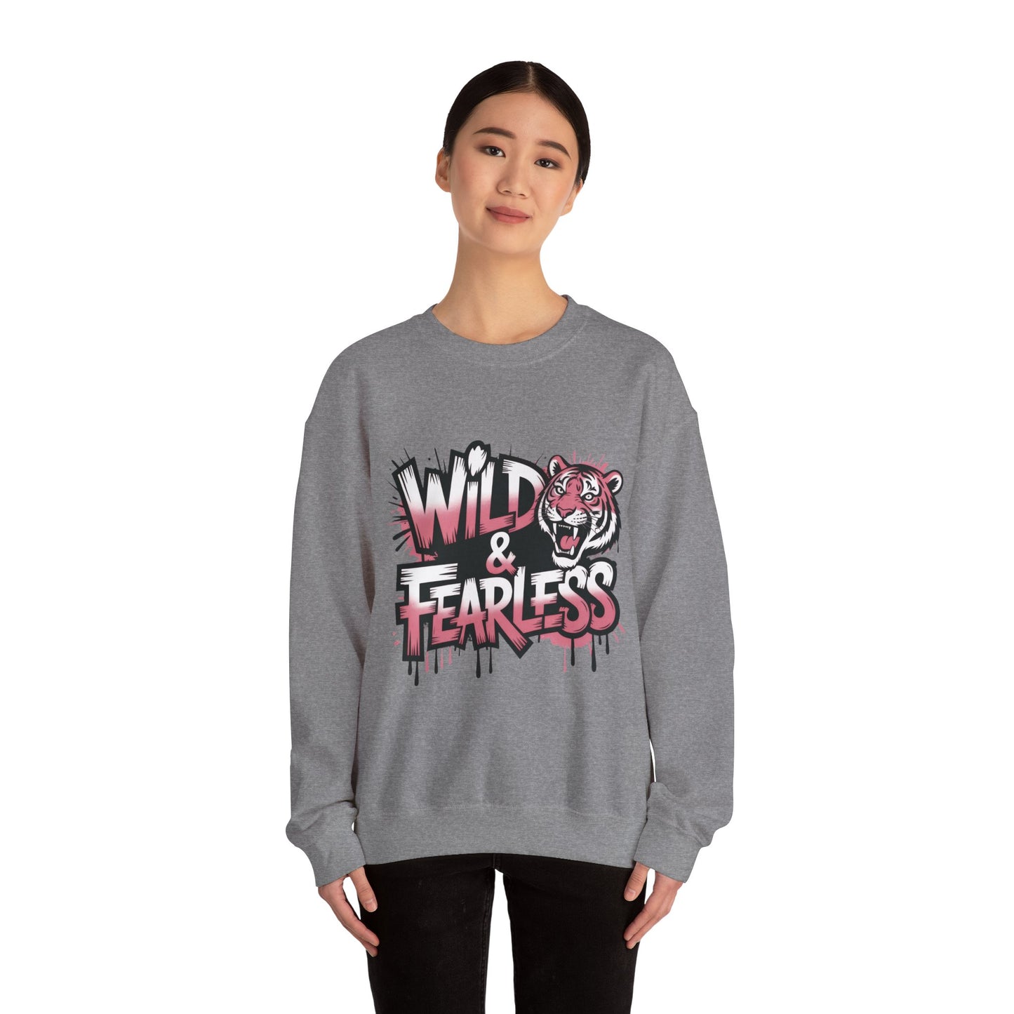 Women's Sweatshirt Wild & Fearless, Tiger Graffiti Graphic Pullover, Bold Urban Streetwear Top