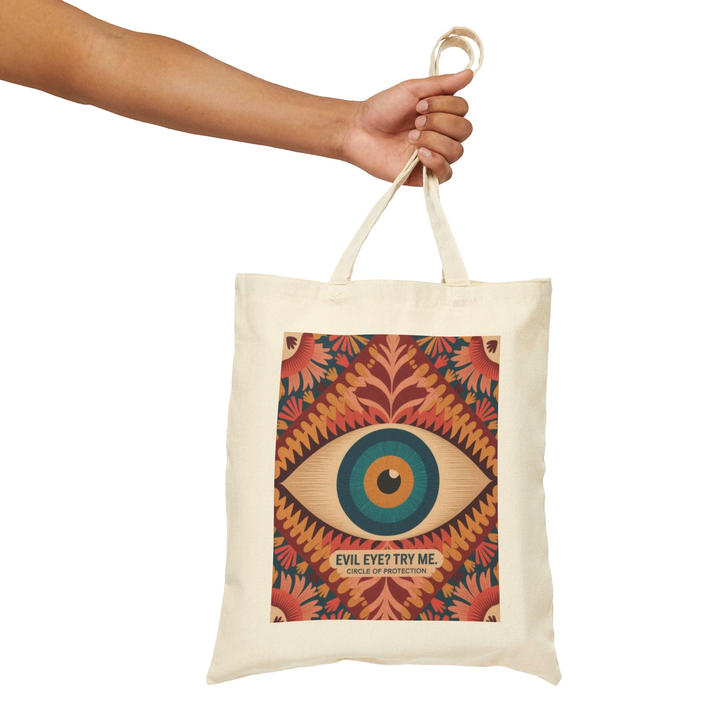 Vibrant Eye Design Canvas Tote Bag, Boho Shopper, Eco-Friendly Grocery Bag, Gift for Art Lovers, Sustainable Fashion