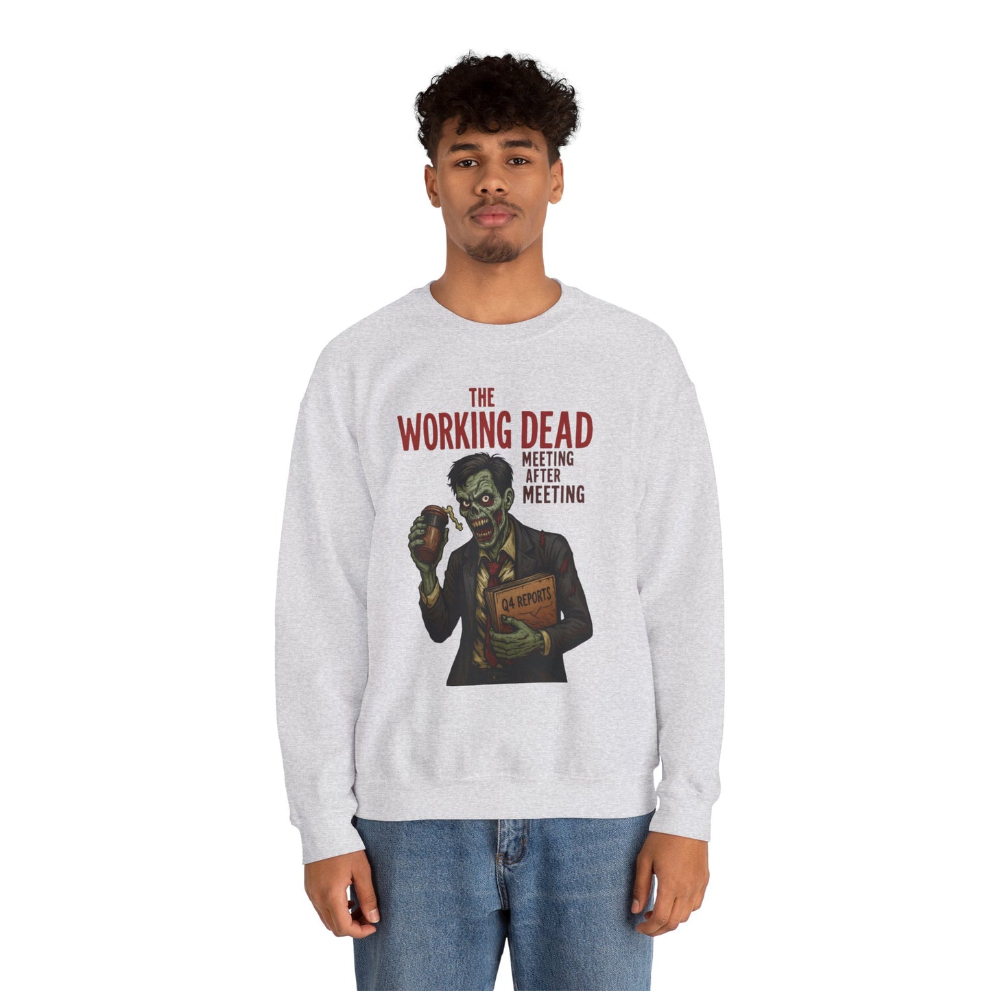The Working Dead Men's Funny Zombie Sweatshirt, Office Humor Crewneck, Halloween Work Top