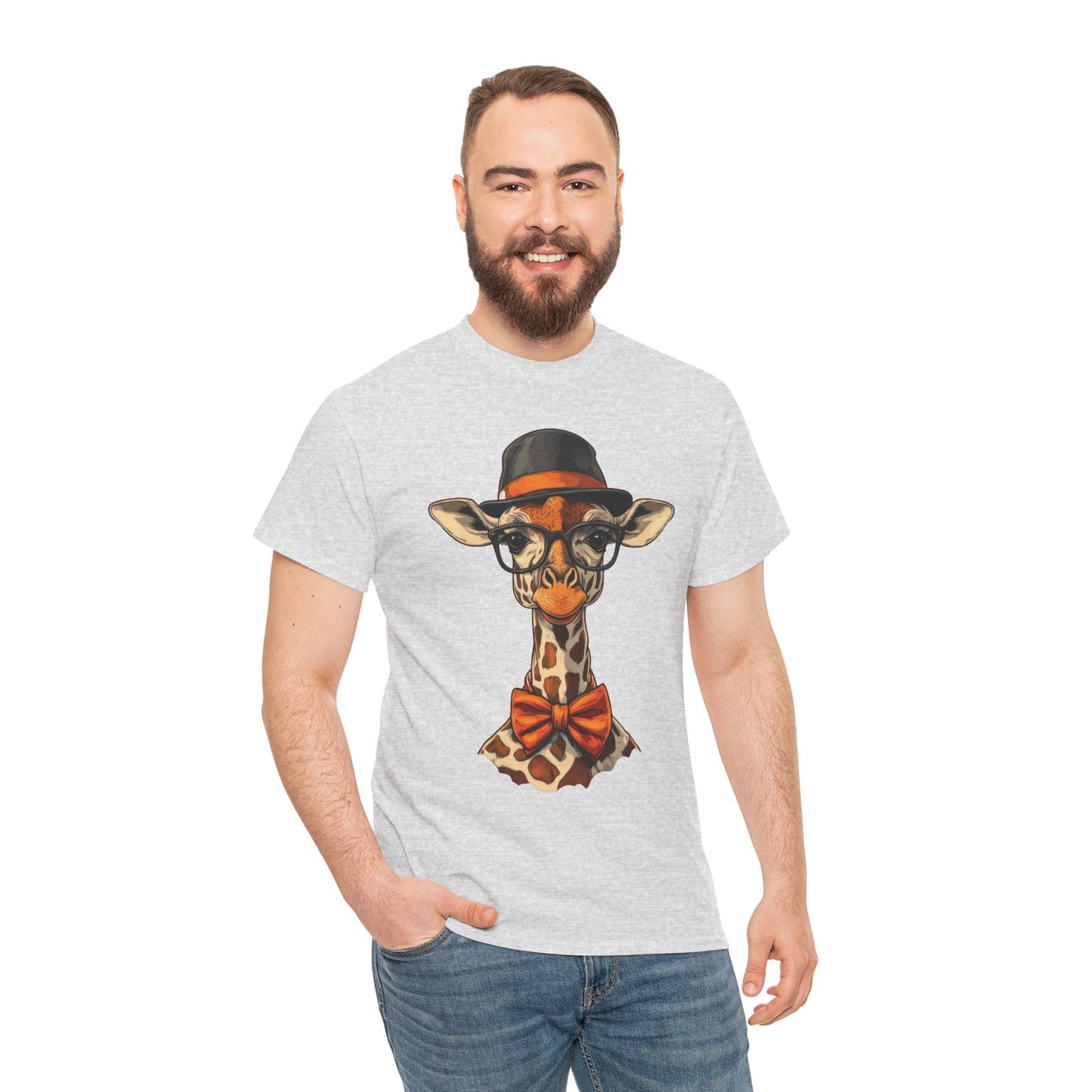 Hipster Giraffe T-Shirt with Hat and Glasses, Whimsical Giraffe Tee, Fun Gift, Cute Graphic Shirt, Unisex Heavy Cotton Tee