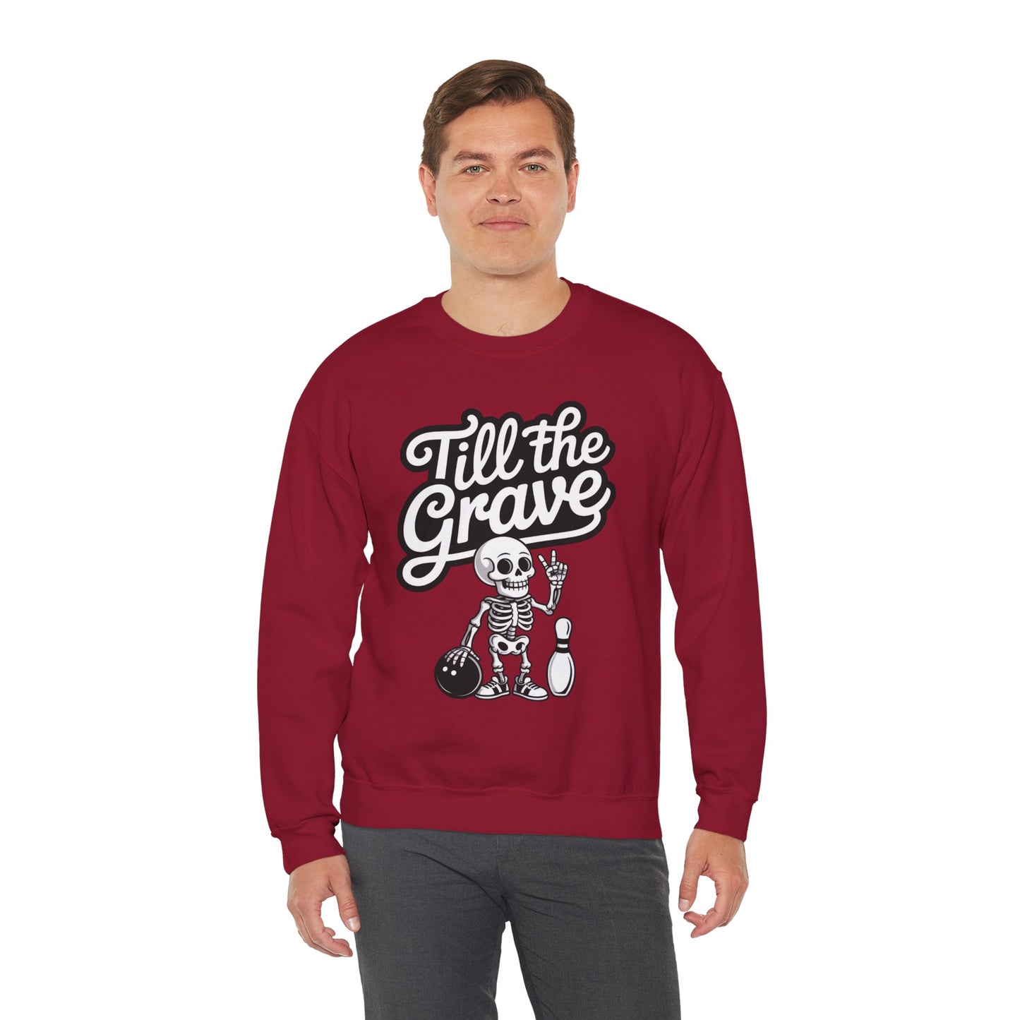 Funny Skeleton Bowling Mens Pullover, Halloween Apparel, Funny Skeleton Bowling Shirt, Casual Mens Crewneck, Cool Bowler Skull Crewneck
