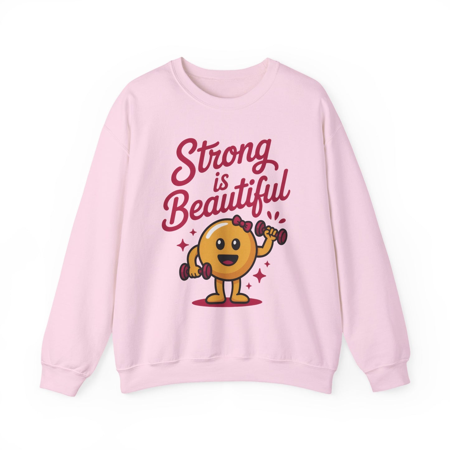 Strong is Beautiful Womens Crewneck Sweatshirt, Cute Fitness Graphic Pullover, Gym and Workout Motivation Sweater, Gift for Fitness Lovers