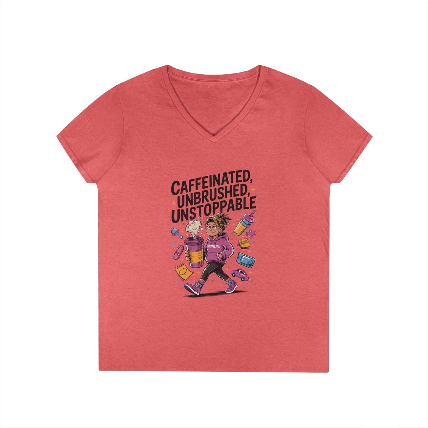 Caffeinated V-Neck Tee, Coffee Lover Shirt, Gift for Moms, Motivation T-Shirt, Mother's Day Gift for Tired Moms, Mother's Day Gift