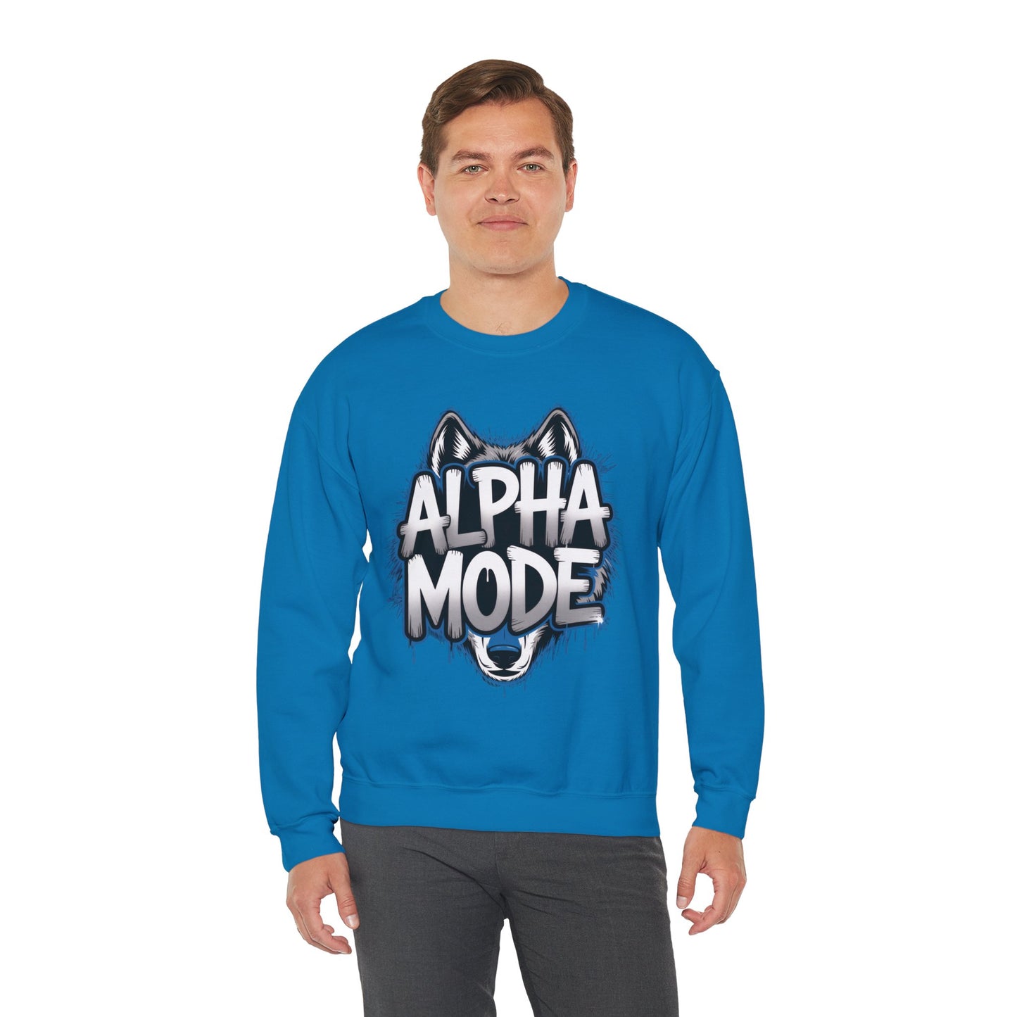 Mens Heavy Blend™ Crewneck Sweatshirt, Alpha Mode Mens Wolf Graphic Crewneck Sweatshirt