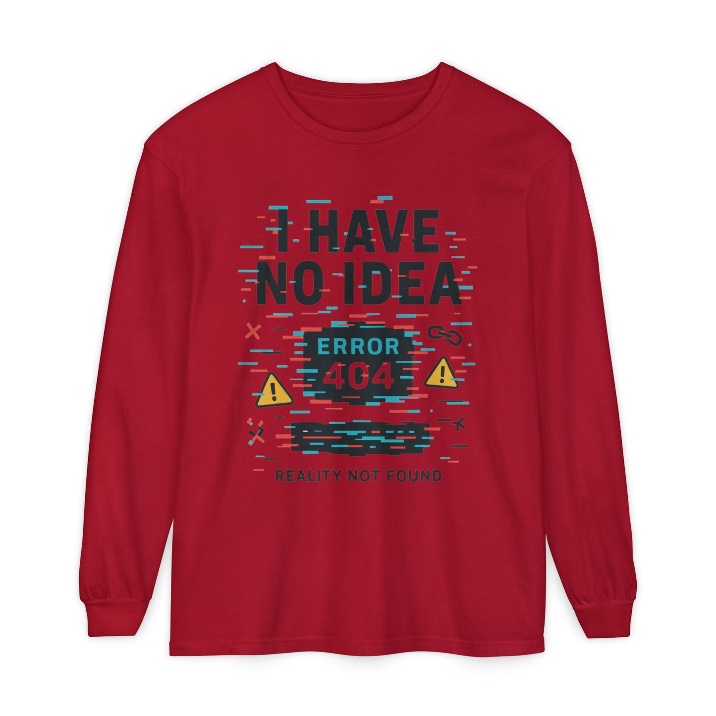 Unisex Long Sleeve T-Shirt, Funny Error 404 Graphic Tee, Internet Humor, Geeky Apparel, Quirky Humor Shirt, Gift for Tech Lovers