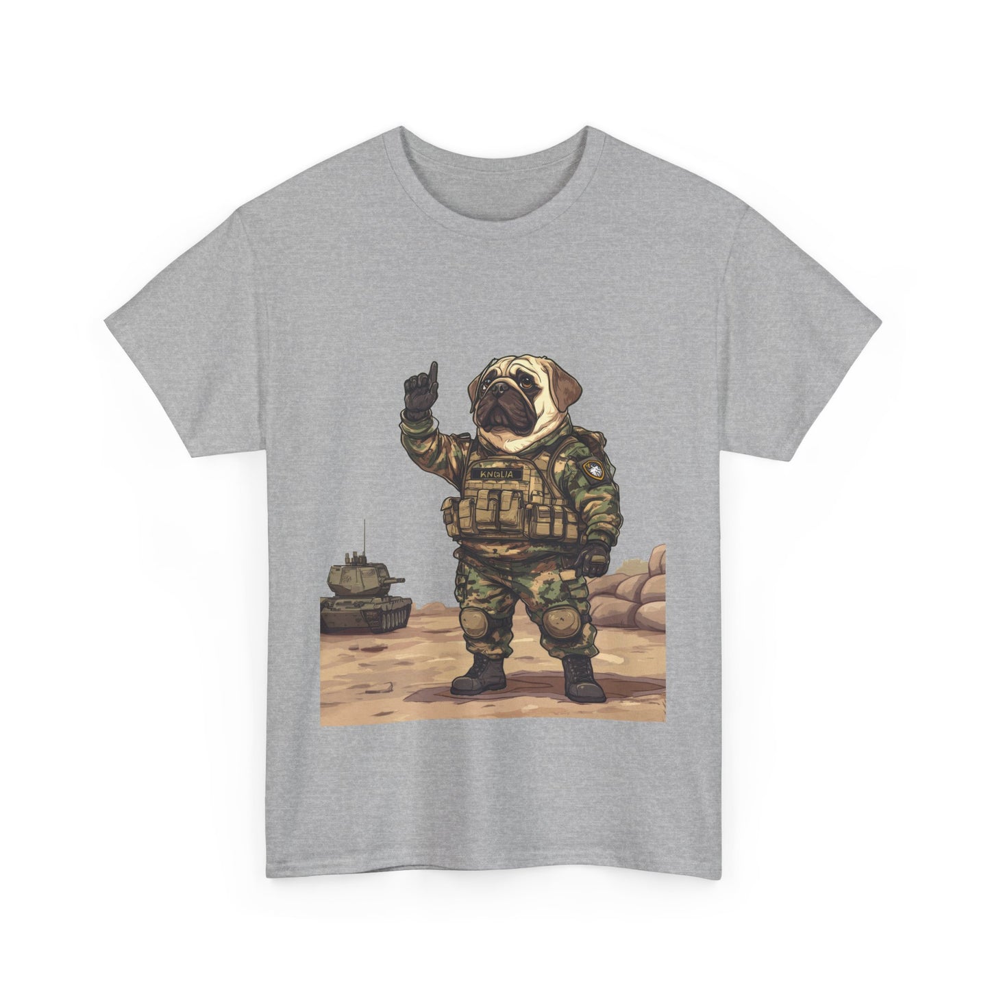 Cute Army Bulldog Tee, Funny Dog Army Pug Men's Heavy Cotton Tee, Pet Lovers Gift, Military Humor Clothing, Dog Dad T-Shirt