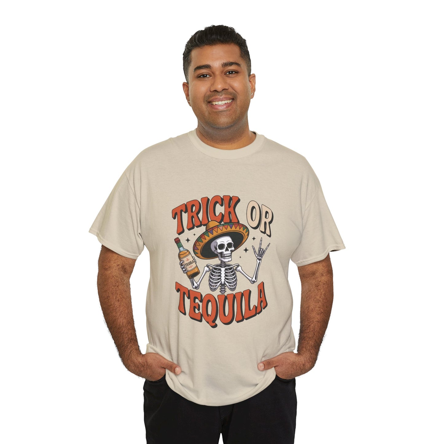 Trick or Tequila Skeleton Men's T-Shirt , Funny Halloween Drinking Party Tee for Men
