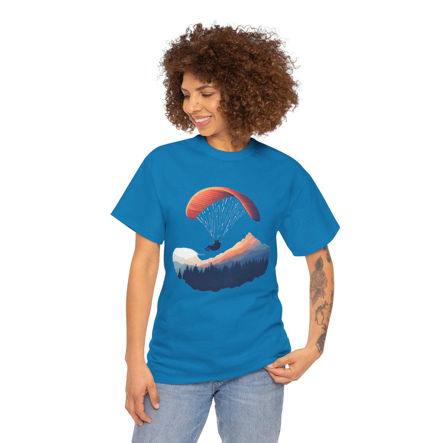 Paragliding Adventure T-Shirt, Mountain Landscape Tee, Nature Travel Lover Shirt, Outdoor Hiking Gift, Unisex Heavy Cotton Tee