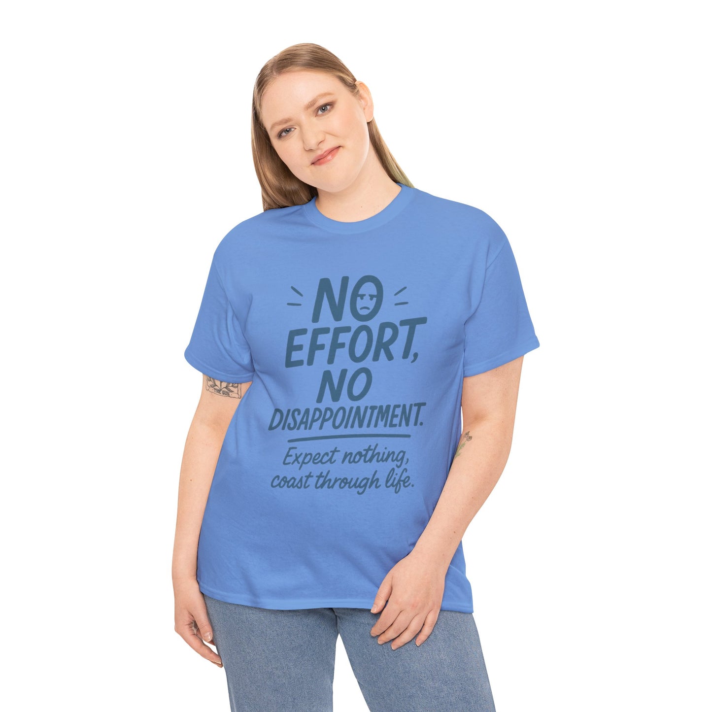 Funny No Effort Womens T-Shirt, No Disappointment Lazy Life Quote Shirt, Cute Graphic Tee for Her, Life Philosophy Shirt, Gift Idea