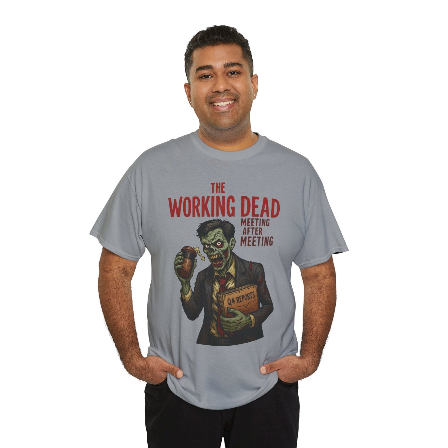 The Working Dead Men's Funny Zombie Work T-Shirt, Office Humor Tee, Meeting Joke Shirt, Halloween Office Tee