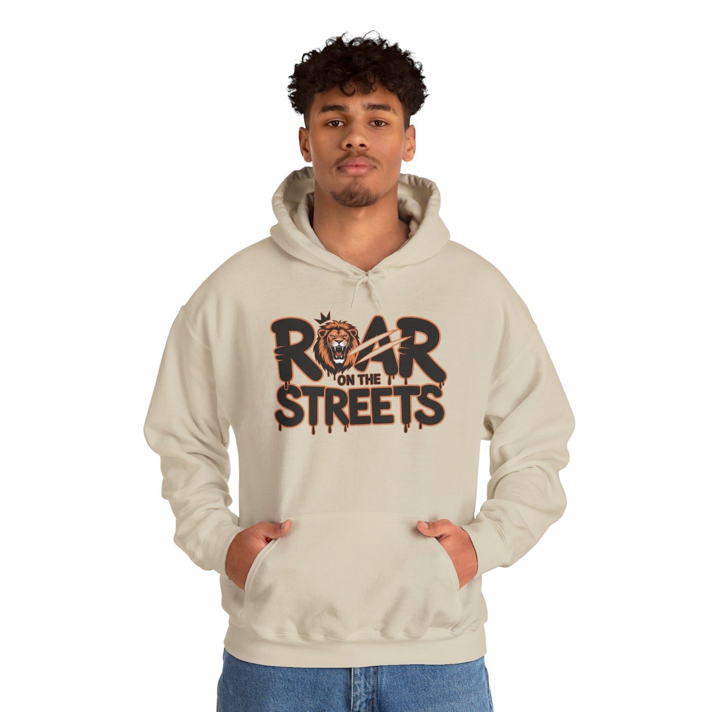 Men's Heavy Blend™ Hooded Sweatshirt, Roar on the Streets Lion Hoodie Mens Bold Streetwear