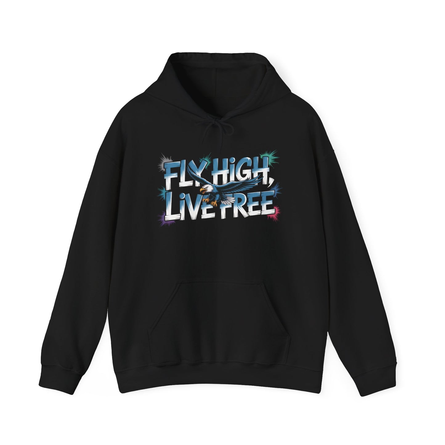 Mens Heavy Blend™ Hooded Sweatshirt, Fly High Live Free Eagle Mens Hoodie Streetwear