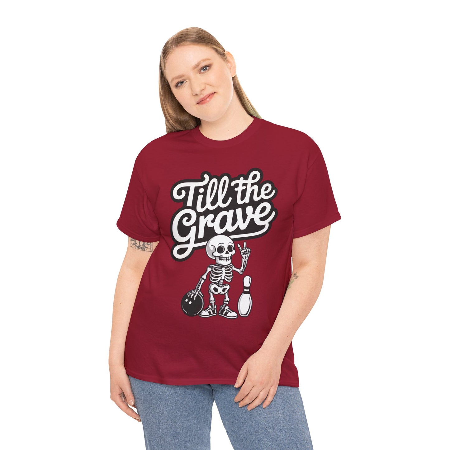 Funny Skeleton Bowling Womens Tee, Till the Grave, Funny Shirt, Halloween Gift, Skull Graphic, Casual Wear, Sporty Style