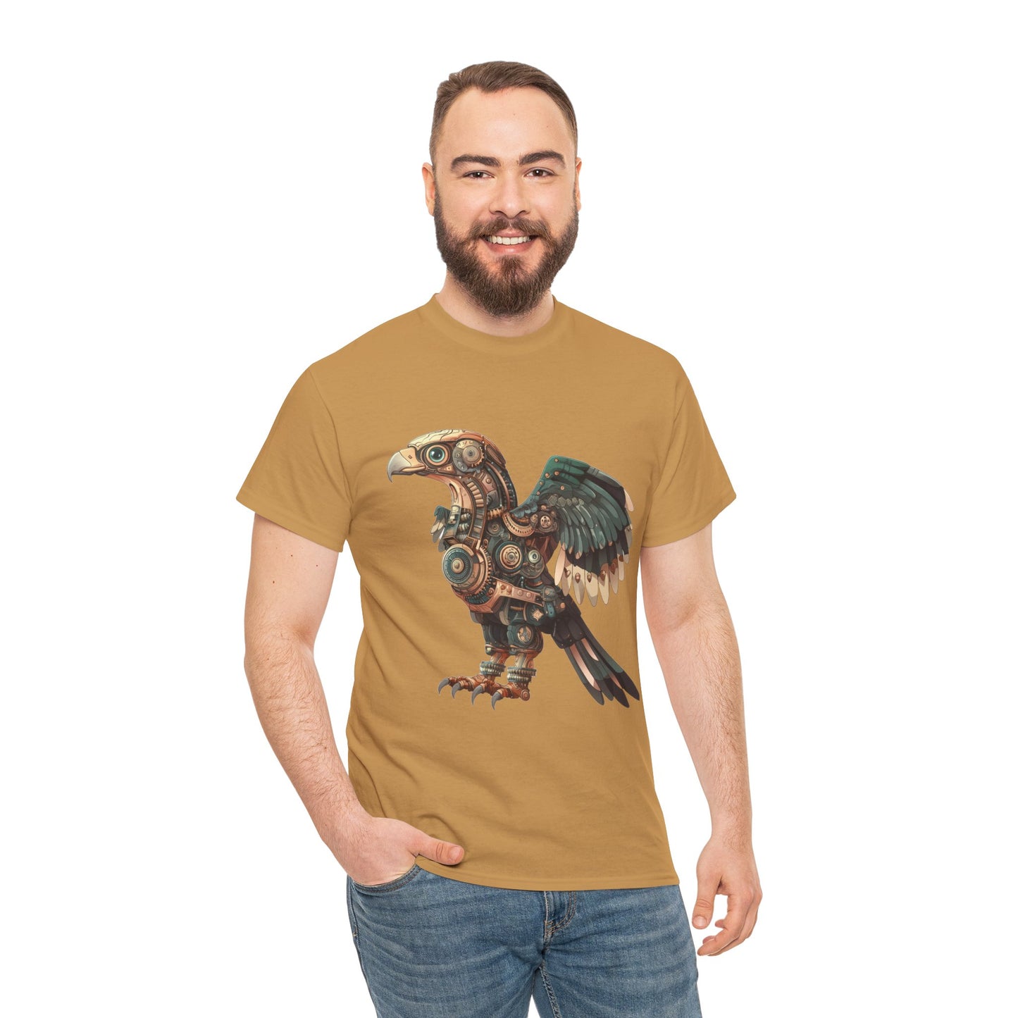 Steampunk Eagle Mens Tee, Cotton Tee with Mechanical Bird Design, Vintage Graphic Shirt, Gift for Bird Lovers, Unique Art Apparel