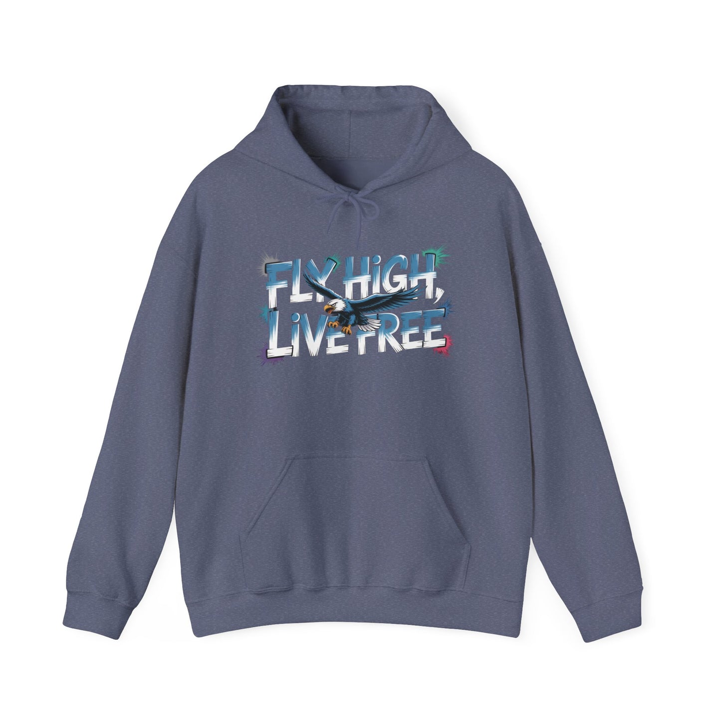 Mens Heavy Blend™ Hooded Sweatshirt, Fly High Live Free Eagle Mens Hoodie Streetwear