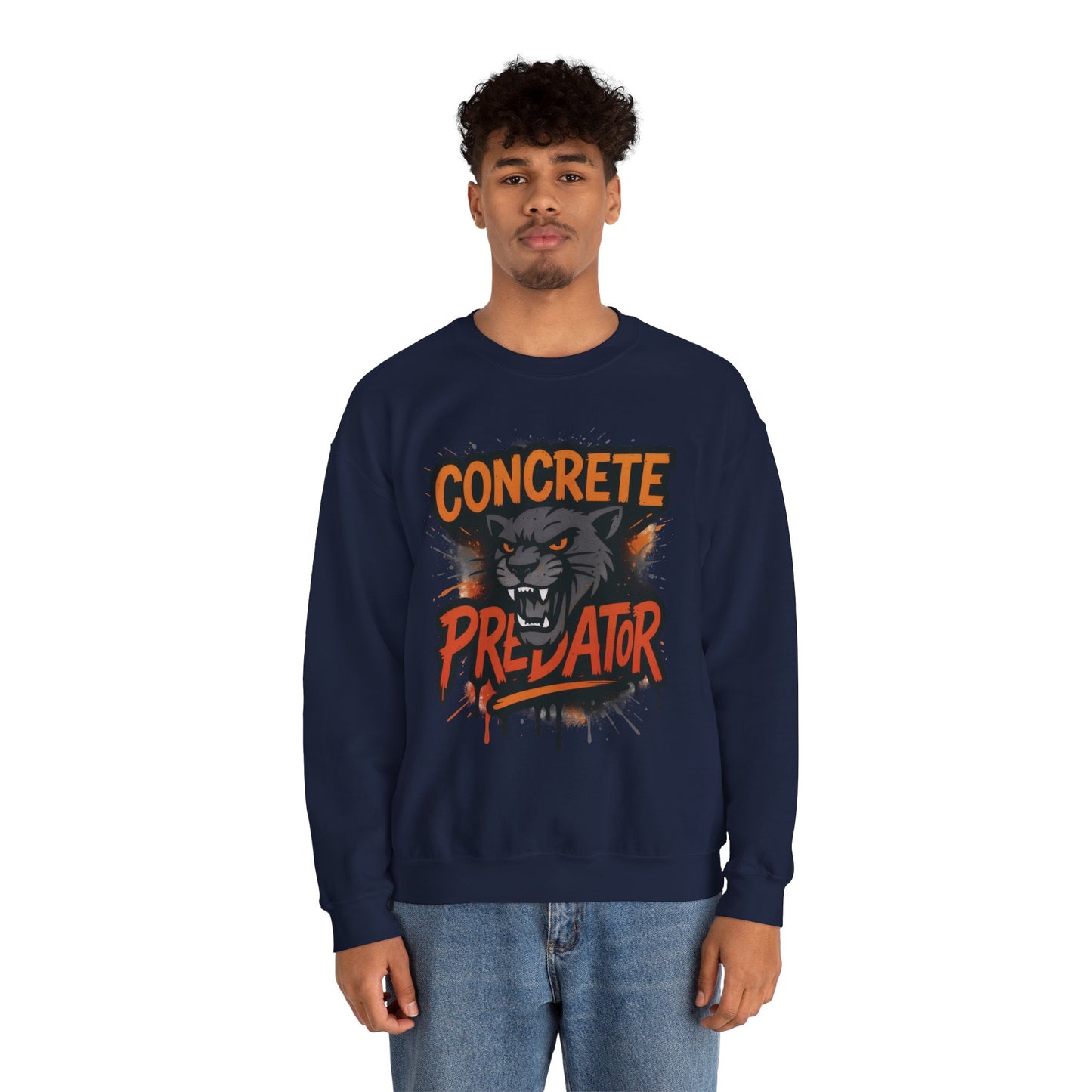 Men's Heavy Blend™ Crewneck Sweatshirt, Concrete Predator Mens Panther Crewneck Sweatshirt