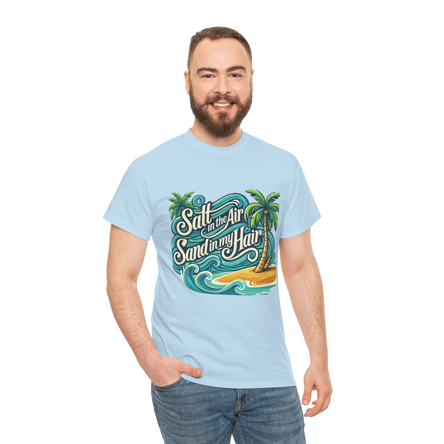 Salt in the Air Sand in My Hair Shirt, Beach Summer Vibes Graphic T-Shirt, Tropical Ocean Palm Design, Ocean-Themed Shirt, Gift Beach Lovers