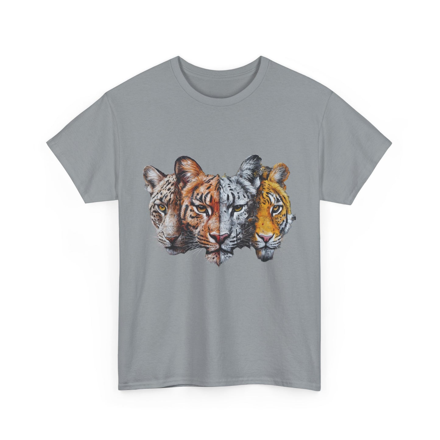 Wildlife Fusion Unisex Heavy Cotton Tee - Nature Lover's Apparel, Tiger Graphic Shirt, Animal Enthusiast Gift, Eco-Friendly Fashion