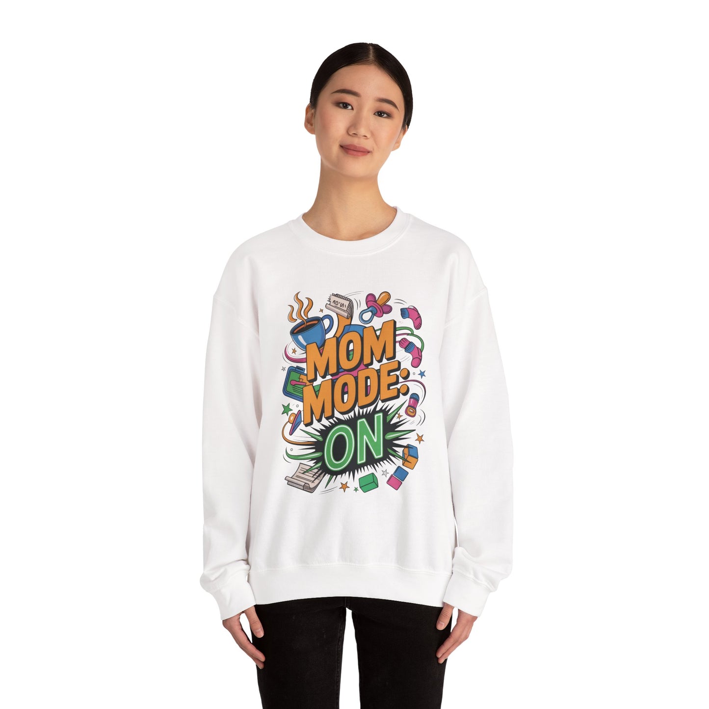 Mom Mode On Crewneck Sweatshirt, Gift for Mom, Mother's Day Humor T-Shirt, Cute Mama Life Graphic Tee, Mother's Day Gift