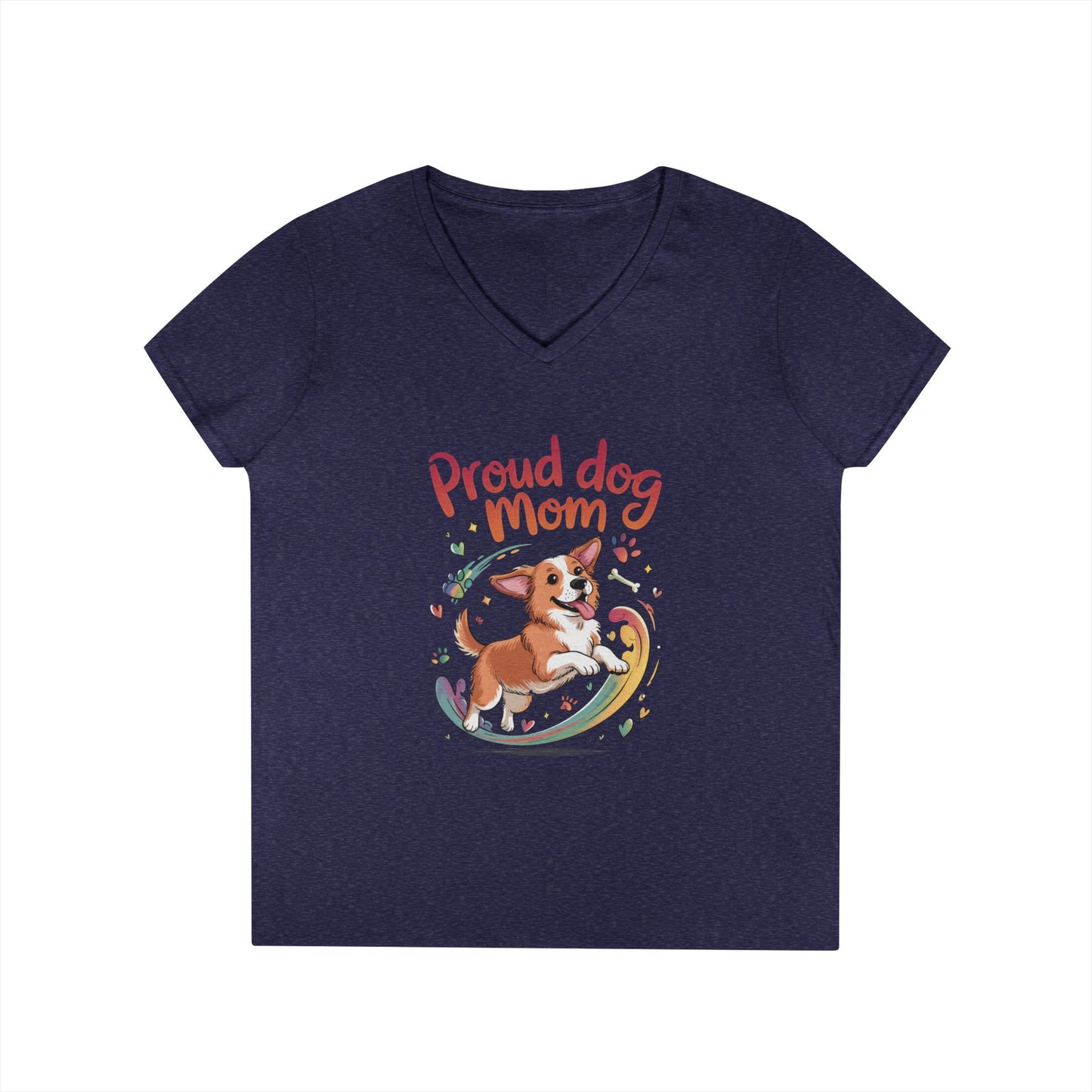 Proud Dog Mom V-Neck T-Shirt, Perfect Gift for Dog Lovers, Casual Wear for Dog Moms, Dog Appreciation Day, Dog Mom Gift
