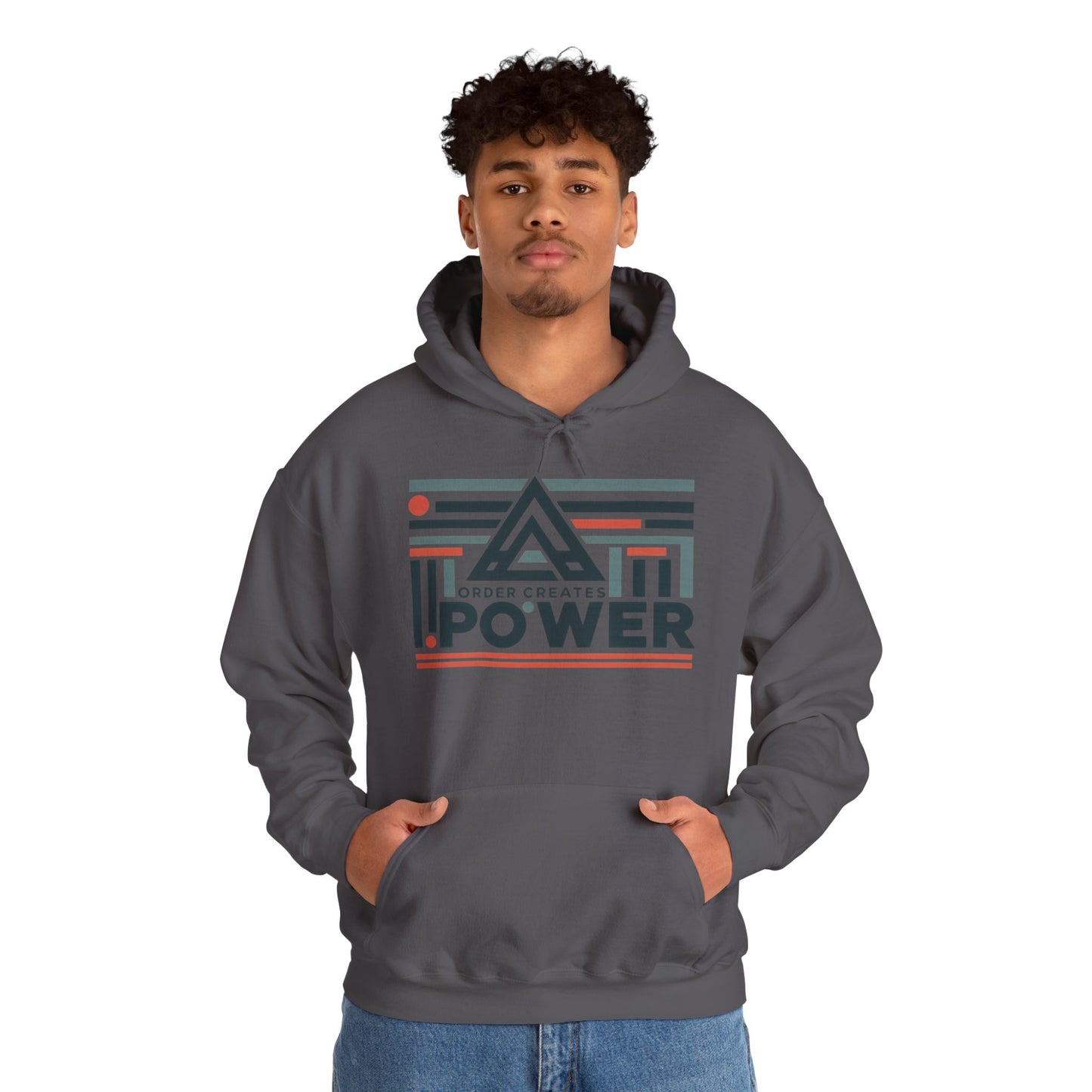Men's Hoodie Order Creates Power, Geometric Minimal Motivational Graphic Pullover Hoodie, Mens Heavy Blend™ Hooded Sweatshirt