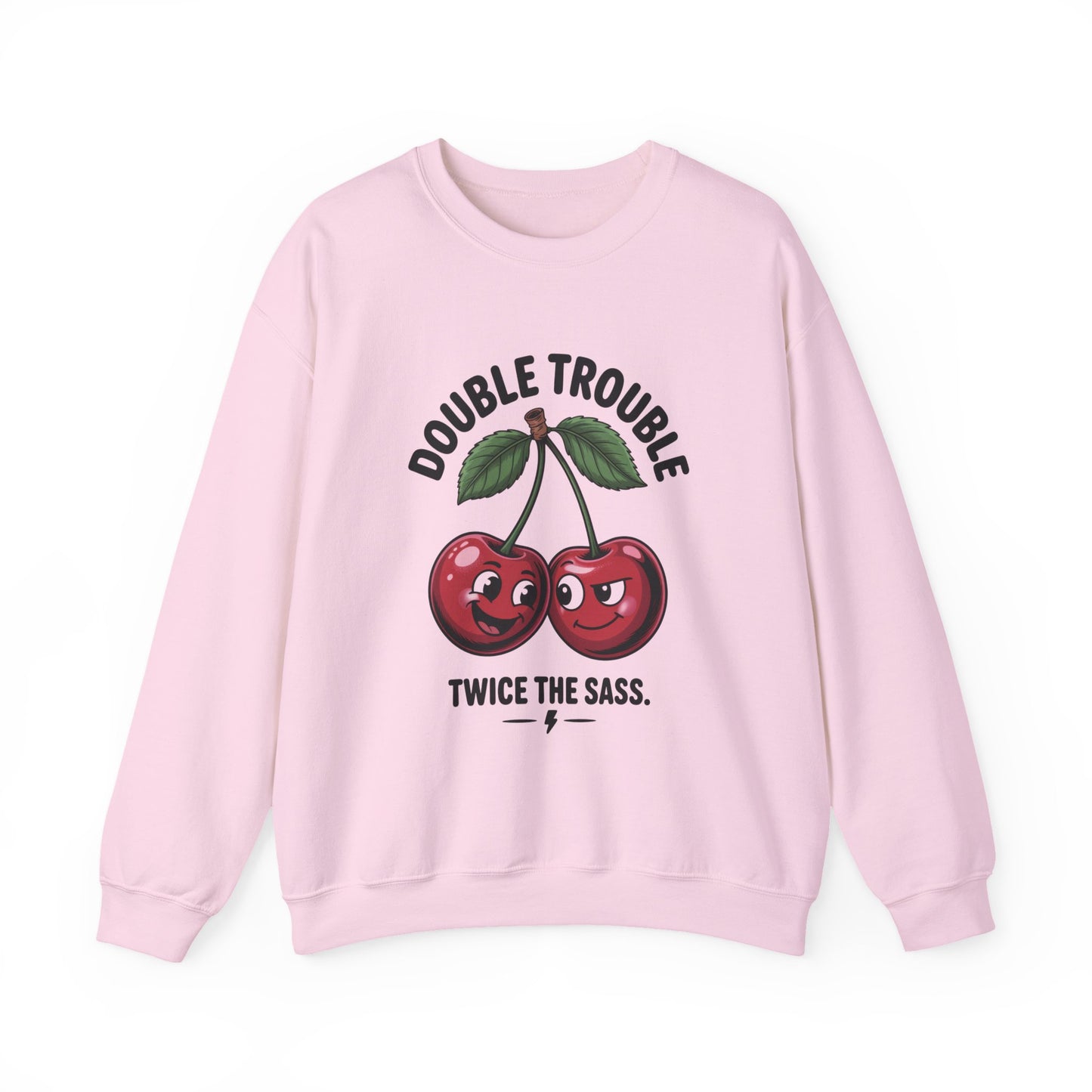 Double Trouble Cherry Sweatshirt, Cute Funny Womens Pullover, Twice The Sass Fruit Graphic Sweater, Playful Red Cherry Crewneck