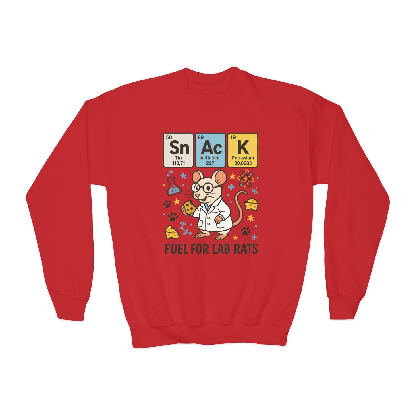 Youth Crewneck Sweatshirt - Fuel for Lab Rats, Cute Science Gift, Adorable Sweatshirt for Kids, Science Enthusiasts, Lab Rat Love