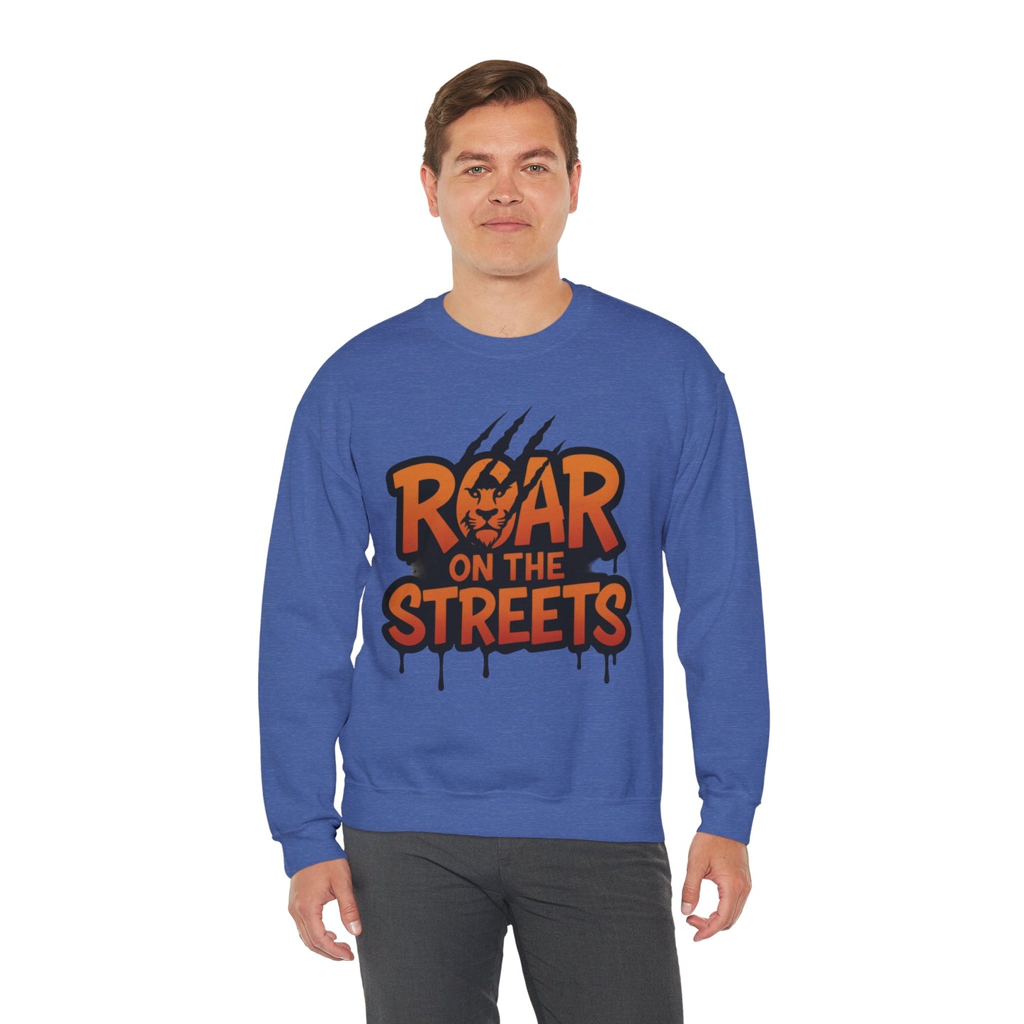 Men's Heavy Blend™ Crewneck Sweatshirt, Roar on the Streets Mens Lion Crewneck Sweatshirt