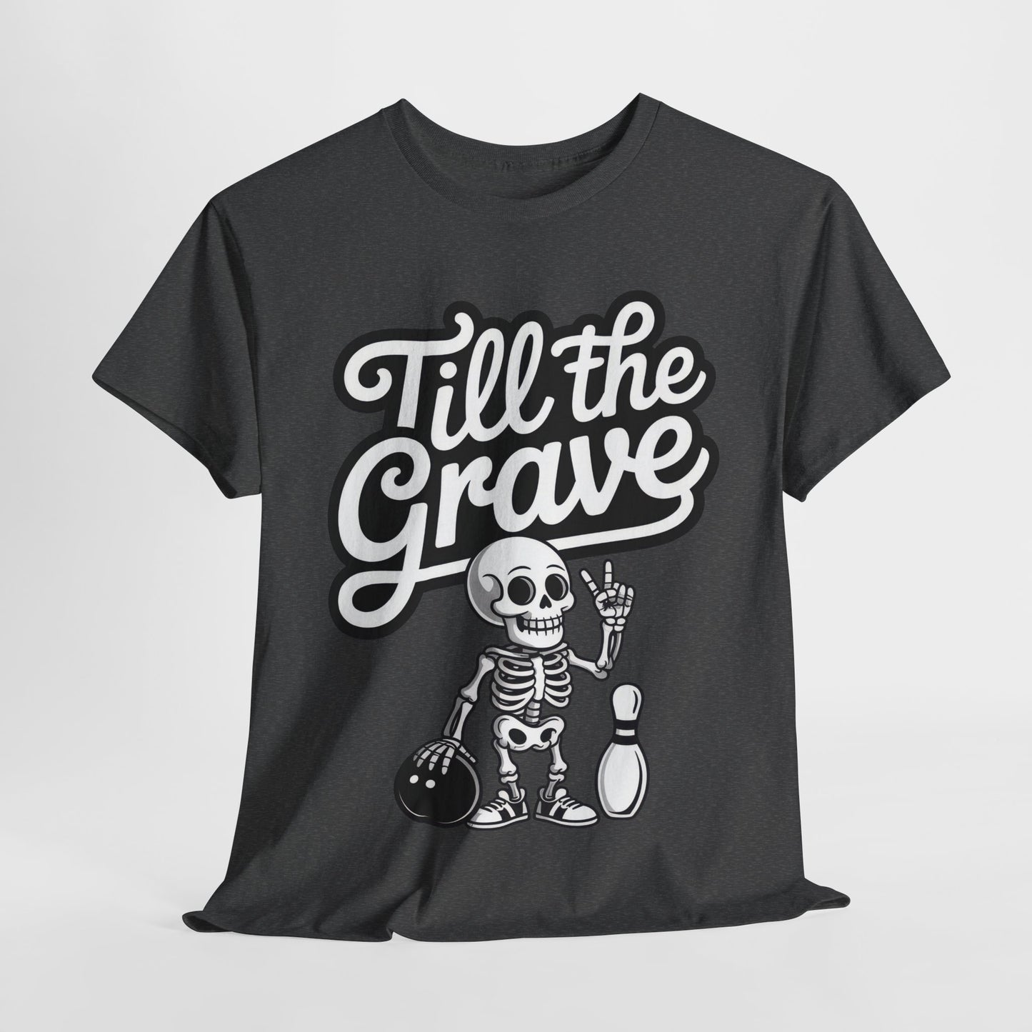 Skeleton Bowling Graphic Tee, Mens Heavy Cotton Tee, Funny Halloween Shirt, Gift for Bowlers, Retro Style Apparel, Casual Wear