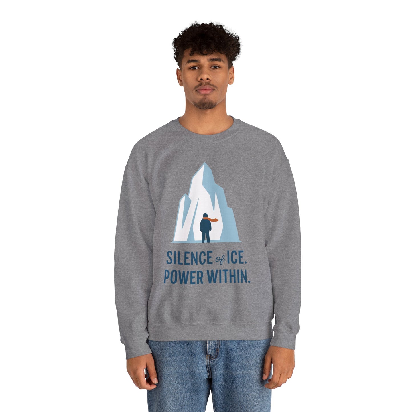 Men's Heavy Blend™ Crewneck Sweatshirt, Silence of Ice Power Within Sweatshirt, Nordic Iceberg Minimalist Pullover