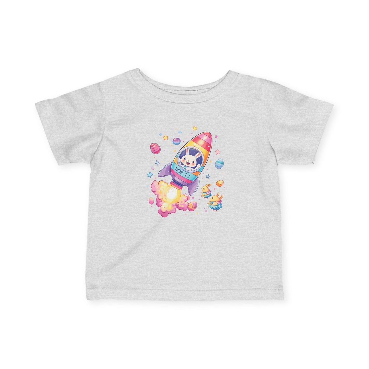Easter Astronaut Bunny Infant Tee - Cute Rocket Bunny and Eggs Design, Fun Space Baby Shirt for 6-24 Months, Spring Holiday Outfit