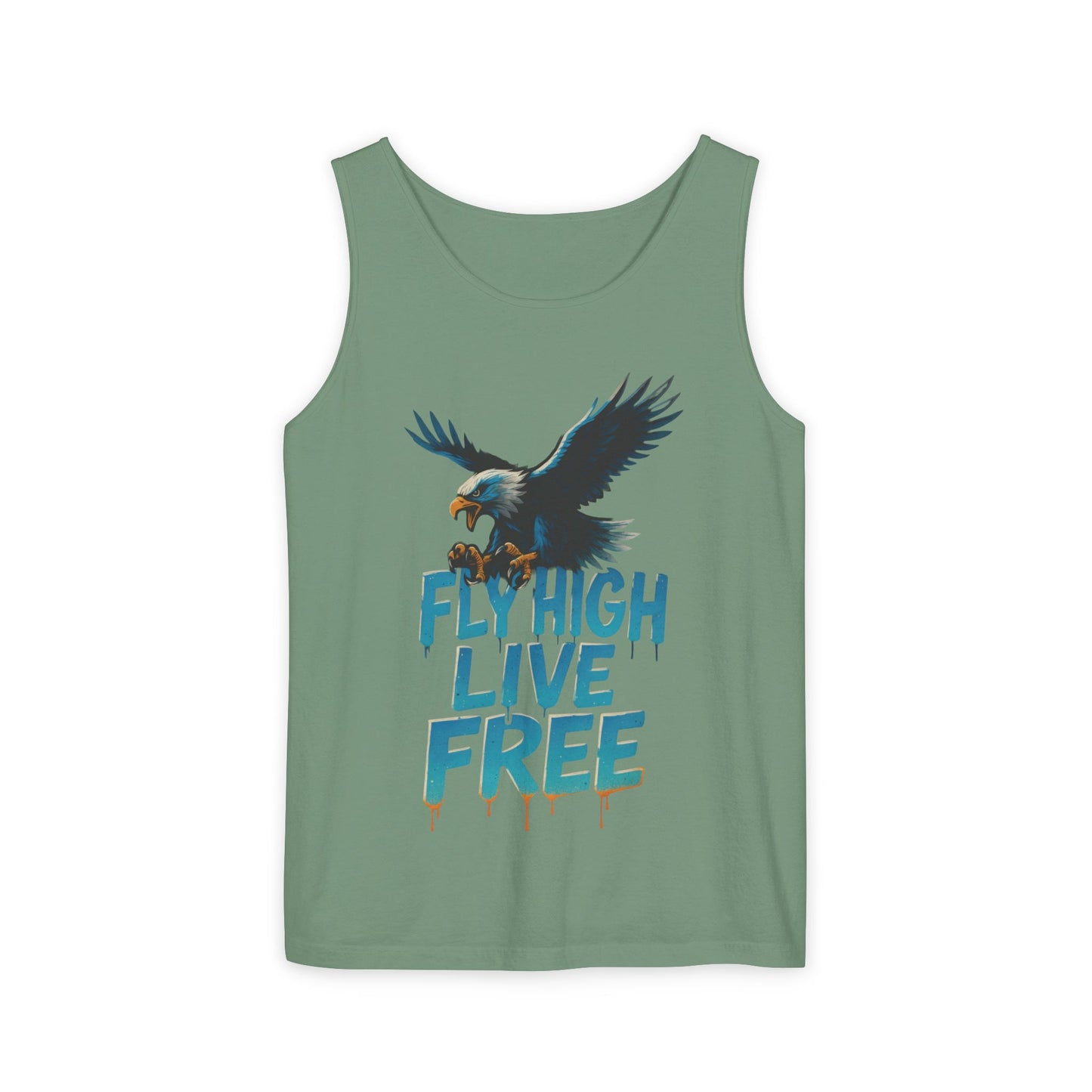 Mens Garment-Dyed Tank Top, Fly High Live Free Eagle Mens Tank Top Gym Wear