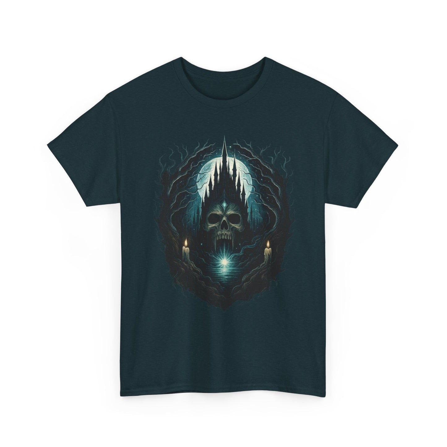 Gothic Skull Castle Men's T-Shirt, Dark Horror Haunted Night Graphic Tee, Halloween Shirt
