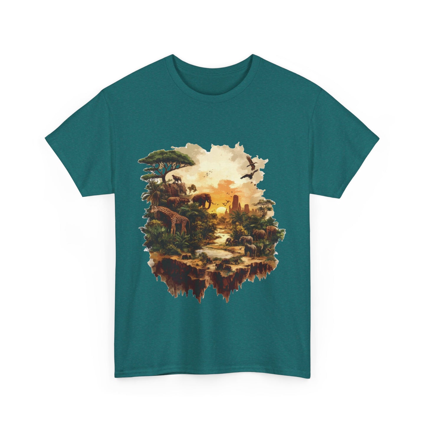 Safari Sunset Animal Print T-Shirt, Jungle Wildlife Graphic Tee , African Nature Unisex Heavy Cotton Shirt, Gift for Nature Lovers